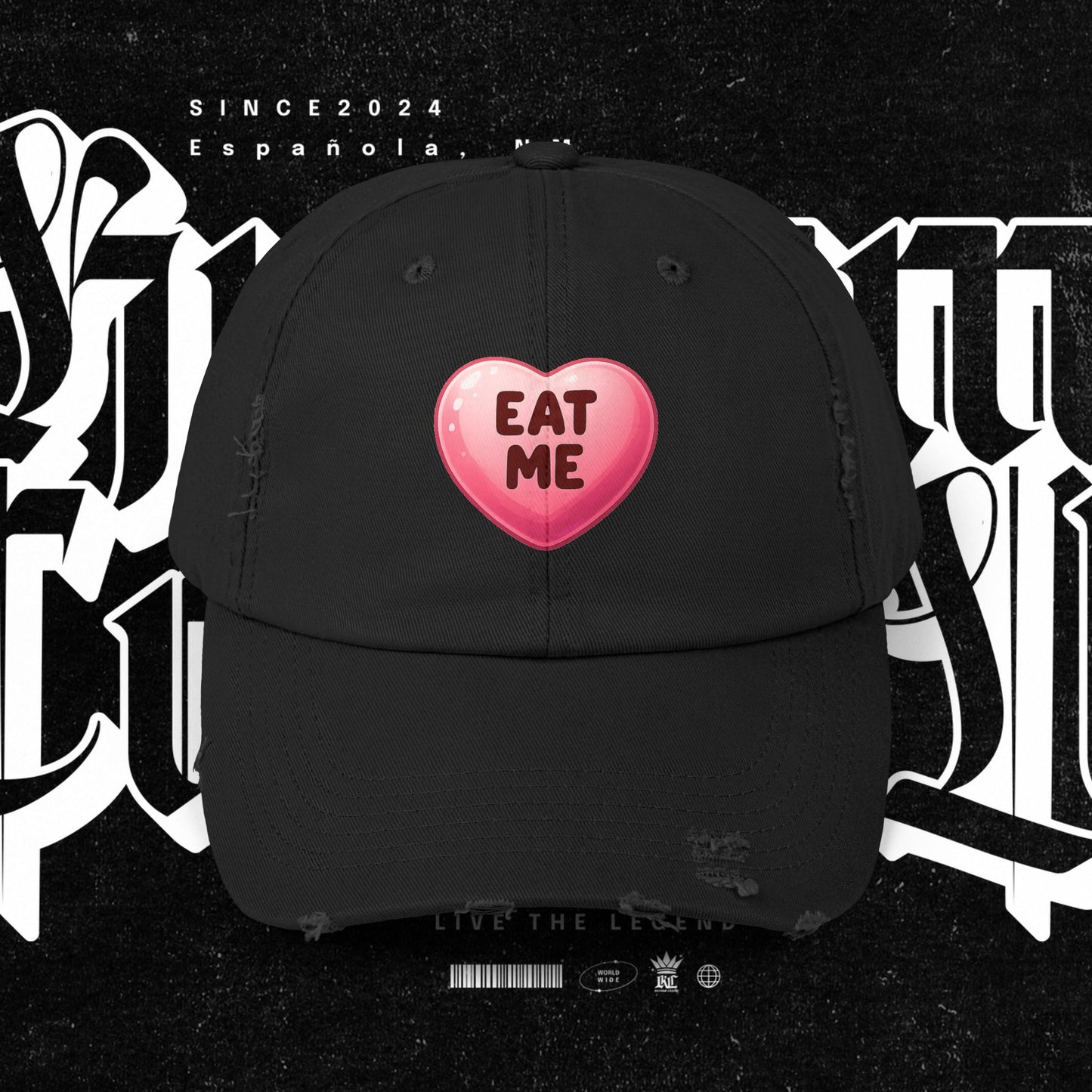 Eat Me Distressed Cap - Fun Accessory for All, Playful Style, Casual Wear, Gift for Friends, Trendy Summer Hat