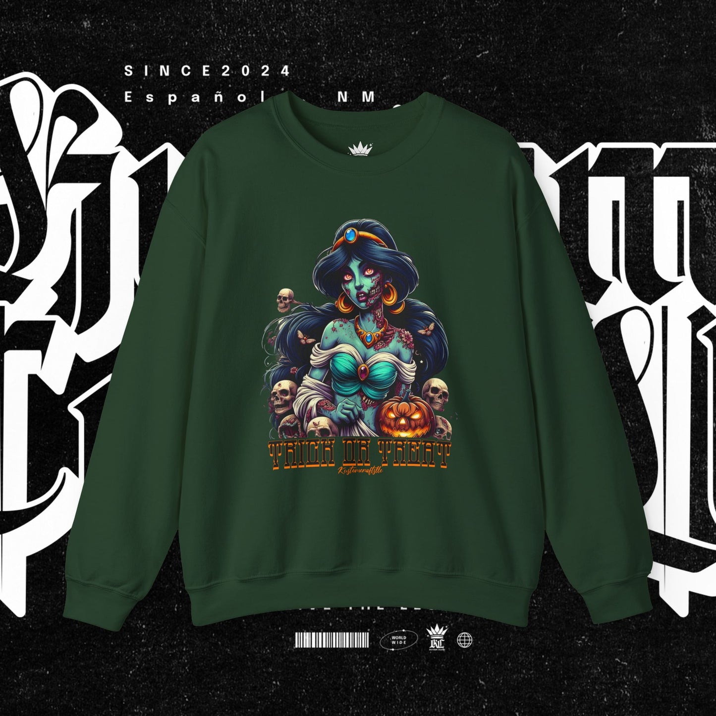 Spooky Vibes " Trick Or Treat" Crewneck Sweatshirt - Trick or Treat, Halloween Apparel, Unisex Sweatshirt, Cozy Fall Fashion, Gift for Her