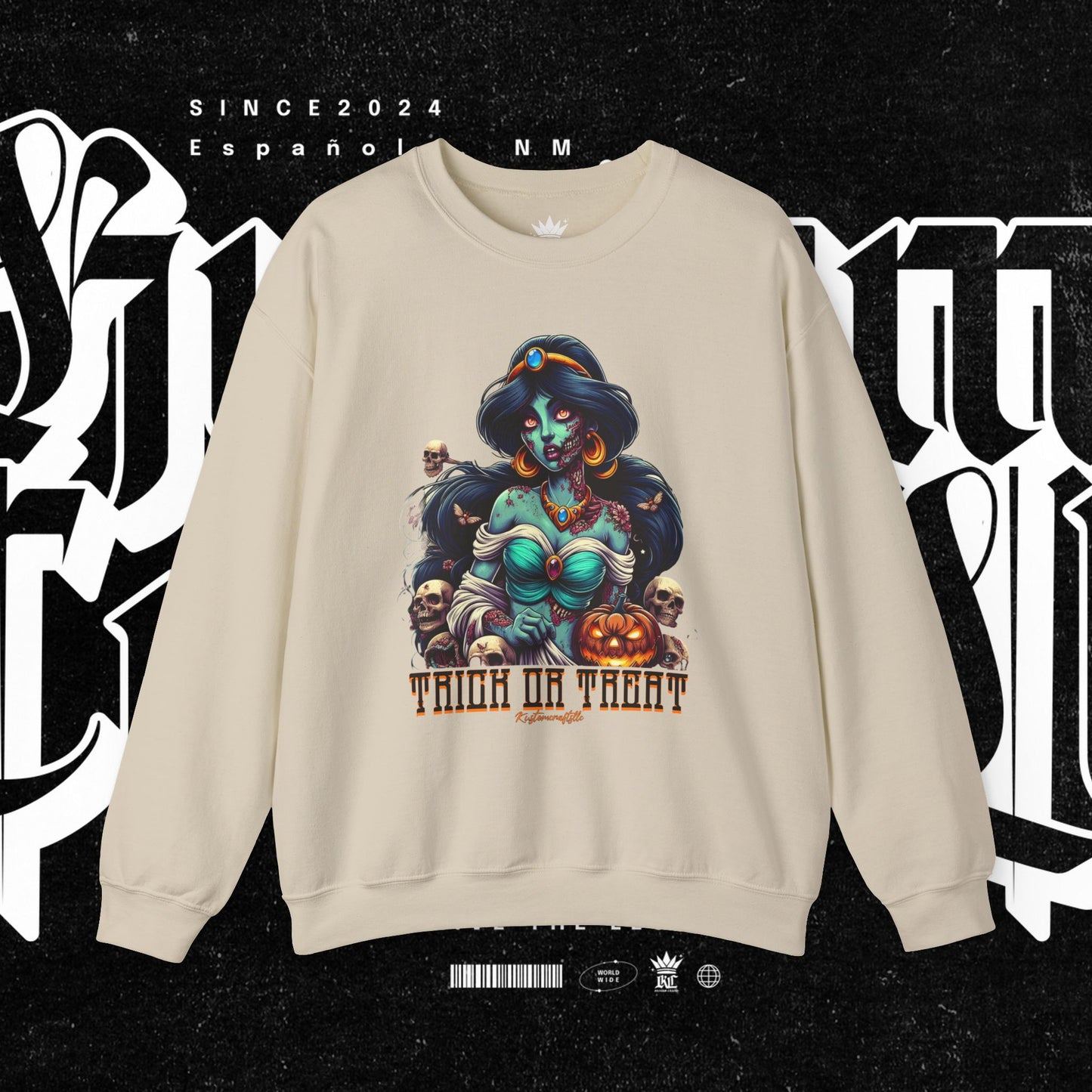 Spooky Vibes " Trick Or Treat" Crewneck Sweatshirt - Trick or Treat, Halloween Apparel, Unisex Sweatshirt, Cozy Fall Fashion, Gift for Her