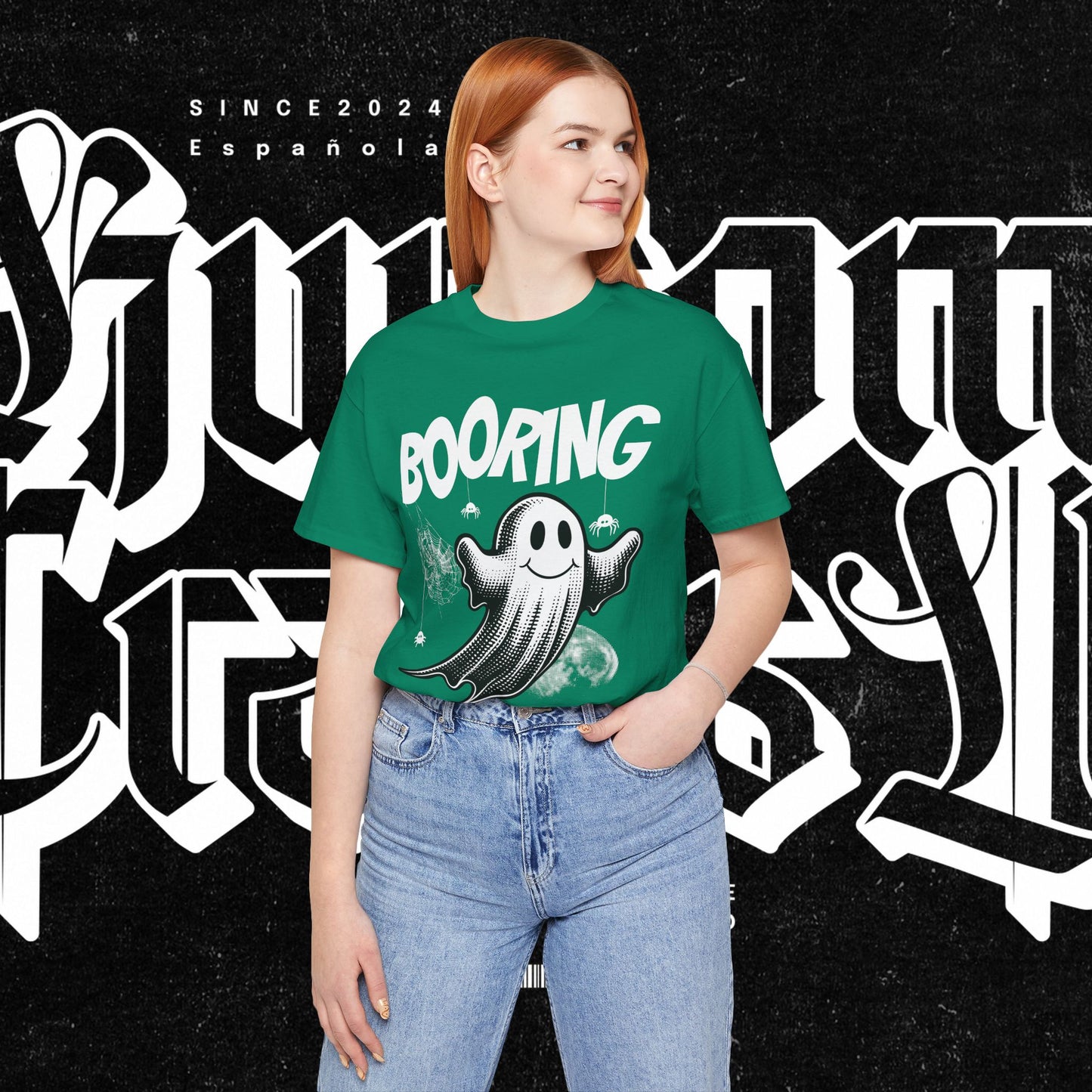 Ghostly Boo-Ring Fun Tee - Spooky Vibes, Perfect for Halloween, Casual Wear, Gift for Ghost Lovers, Graphic Tee, Trendy Outfit