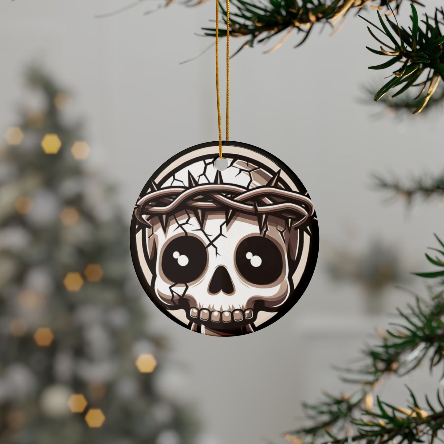 Jesus Skull Themed Decorative Ceramic Ornaments, Unique Home Decor, Gothic Holiday Decor, Halloween Gifts, Double-Sided Design, 1pc, 3pcs, [...]