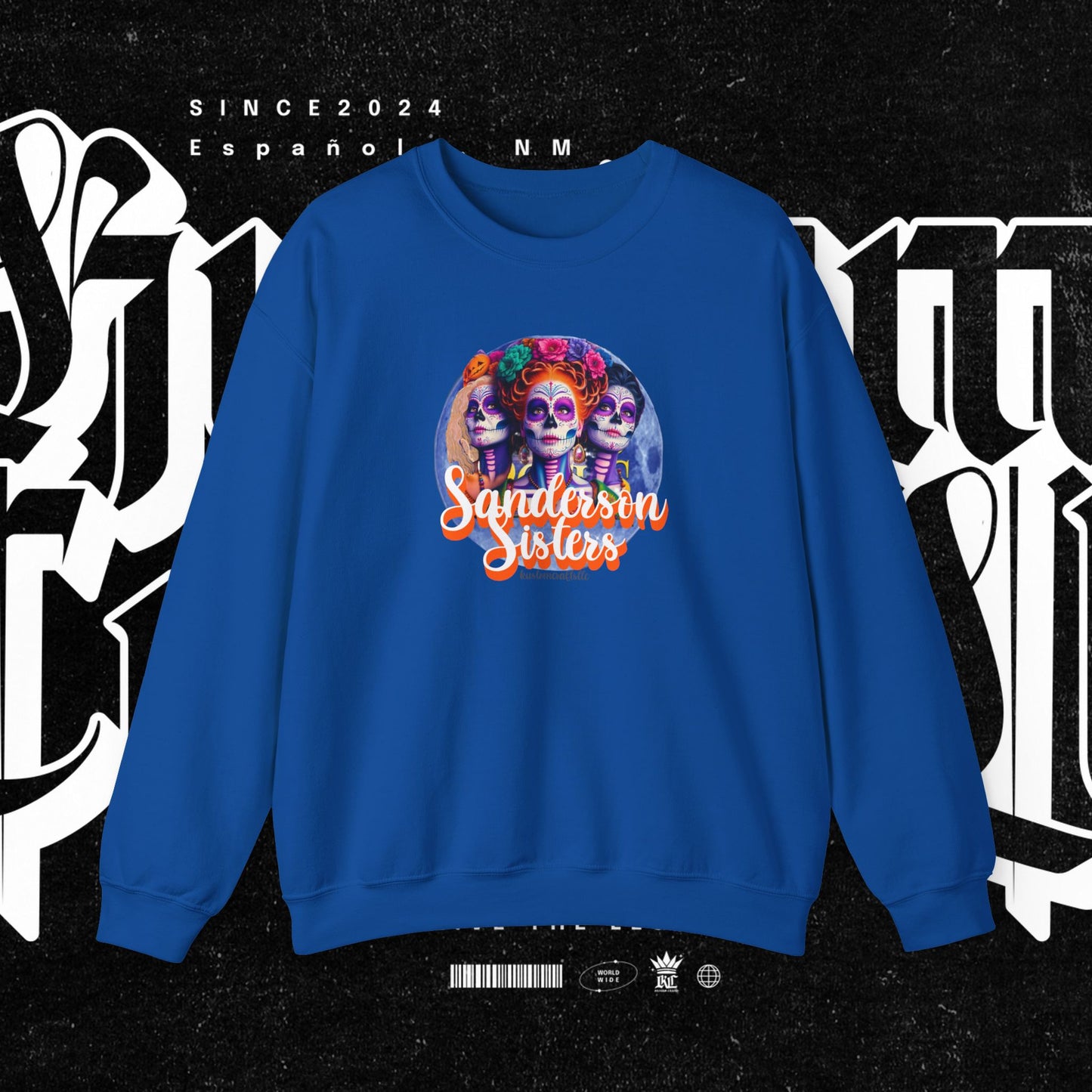 Sanderson Sisters Day of the Dead Crewneck Sweatshirt, Cozy Sweatshirt for Fall, Halloween Outfit, Gift for Sister, Skull Art Apparel