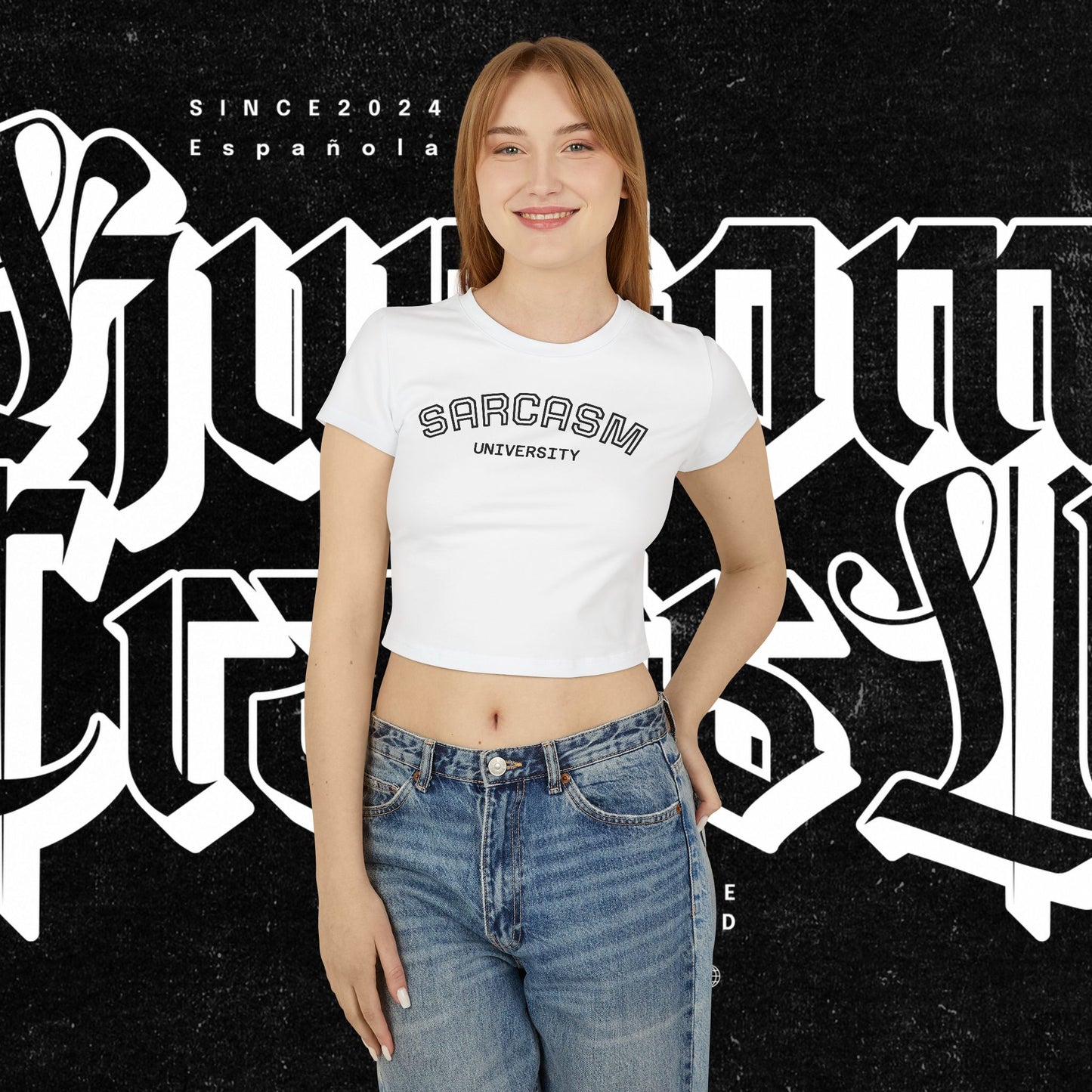 Sarcasm University Women's Baby Tee - Fun Humor T-Shirt, Gift for Friends, Cute Casual Top, College Style, Perfect Birthday Gift