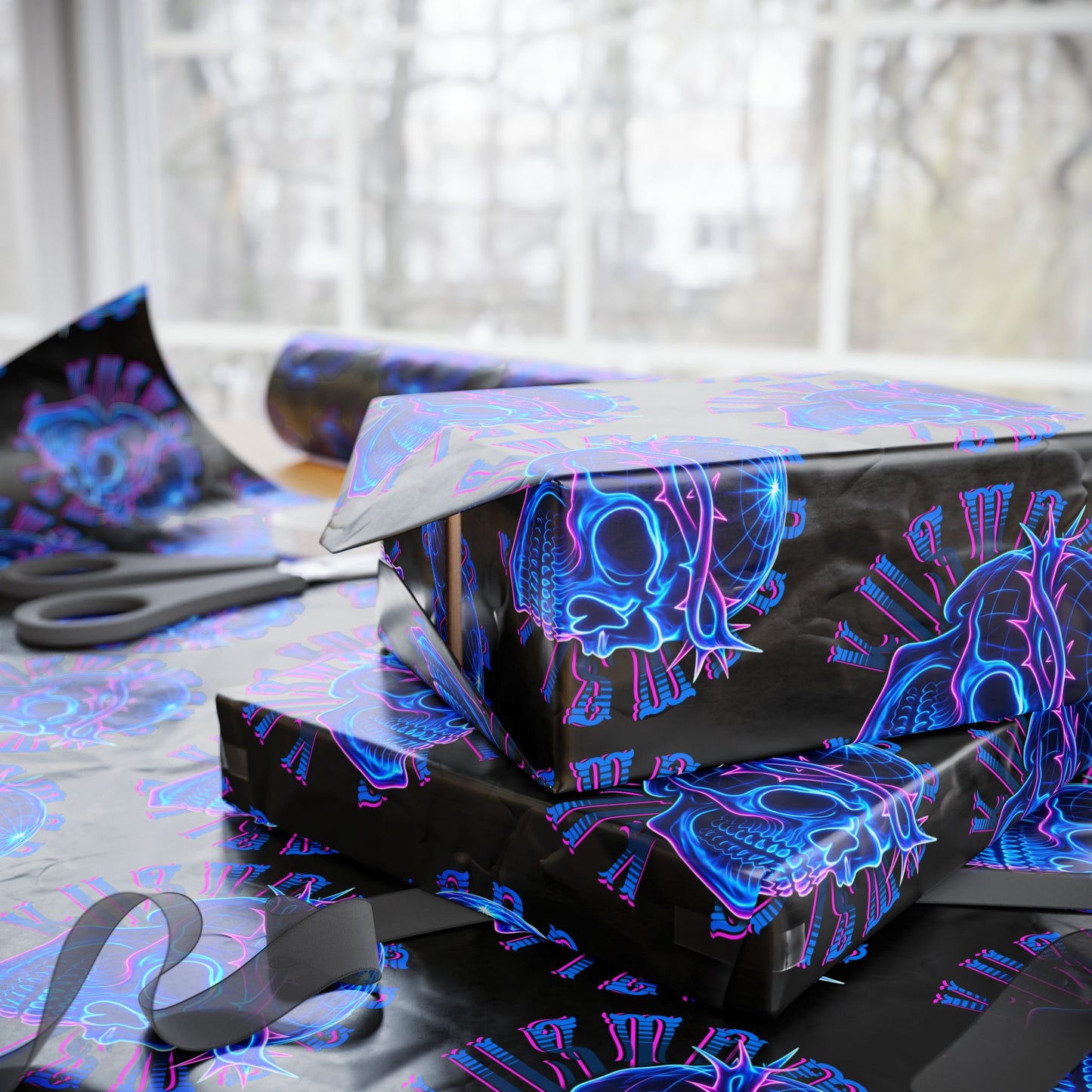 Wrapping Papers Crown of Thorns Skull Neon Design