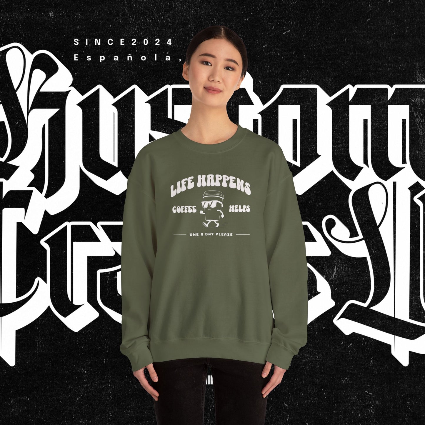 Life Happens Coffee Helps Sweatshirt, Funny Quote Jumper, Cozy Pullover, Gift for Coffee Lovers, Crew Neck Sweater, Comfy Shirt