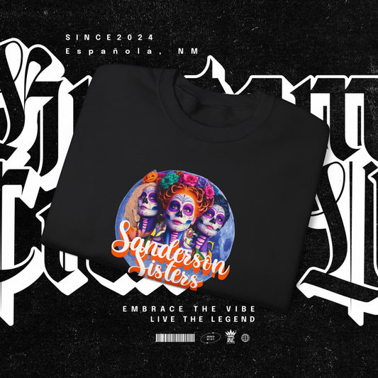 Sanderson Sisters Day of the Dead Crewneck Sweatshirt, Cozy Sweatshirt for Fall, Halloween Outfit, Gift for Sister, Skull Art Apparel