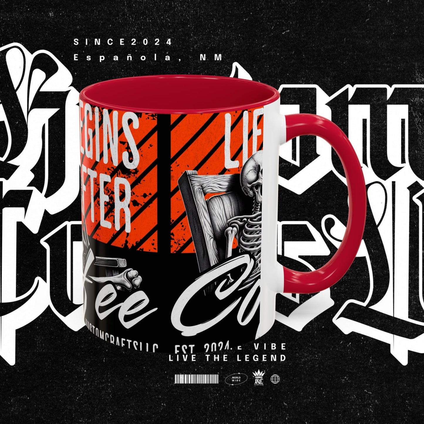 Life Begins After Coffee. Coffee Mugs, Life Begins After Coffee Mug, Unique Ceramic Cups, Skeletal Art Design, Gift for Coffee Lovers