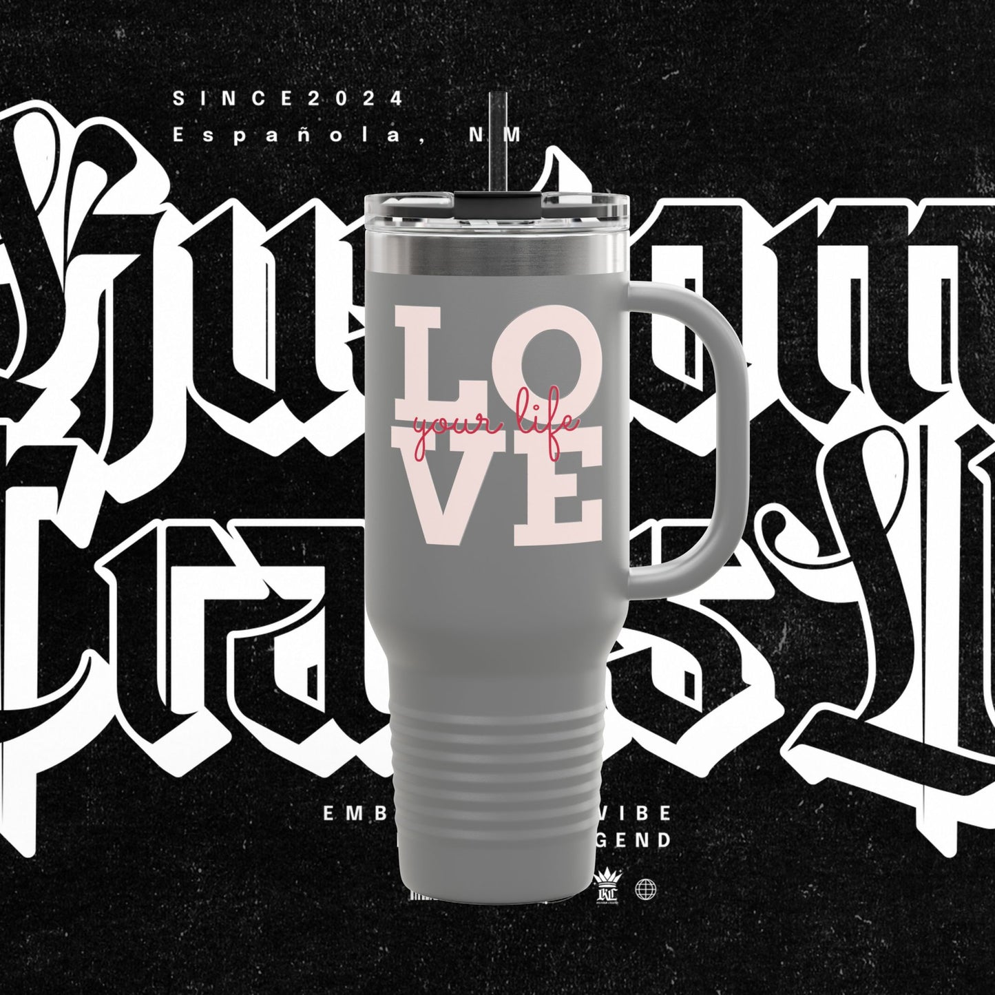 Love Your Life Insulated Travel Mug, 40oz - Motivational Coffee Cup for Commuters, Inspirational Tea Tumbler, Positive Energy Drinkware,