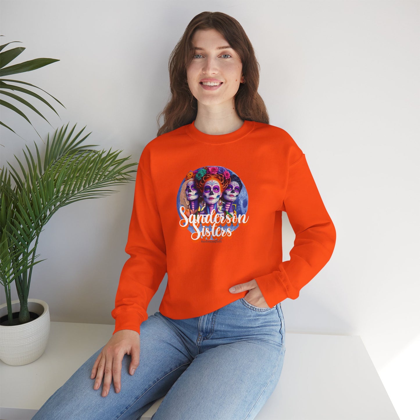 Sanderson Sisters Day of the Dead Crewneck Sweatshirt, Cozy Sweatshirt for Fall, Halloween Outfit, Gift for Sister, Skull Art Apparel