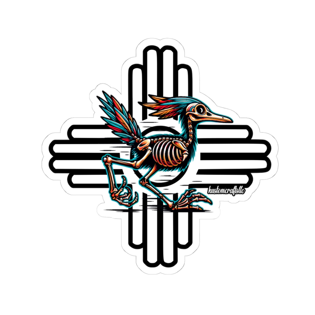 NM Road Runner Zia Symbol Southwest Vinyl Stickers, New Mexico Wildlife Decals, Car Laptop Water Bottle Sticker, Kustom Crafts LLC