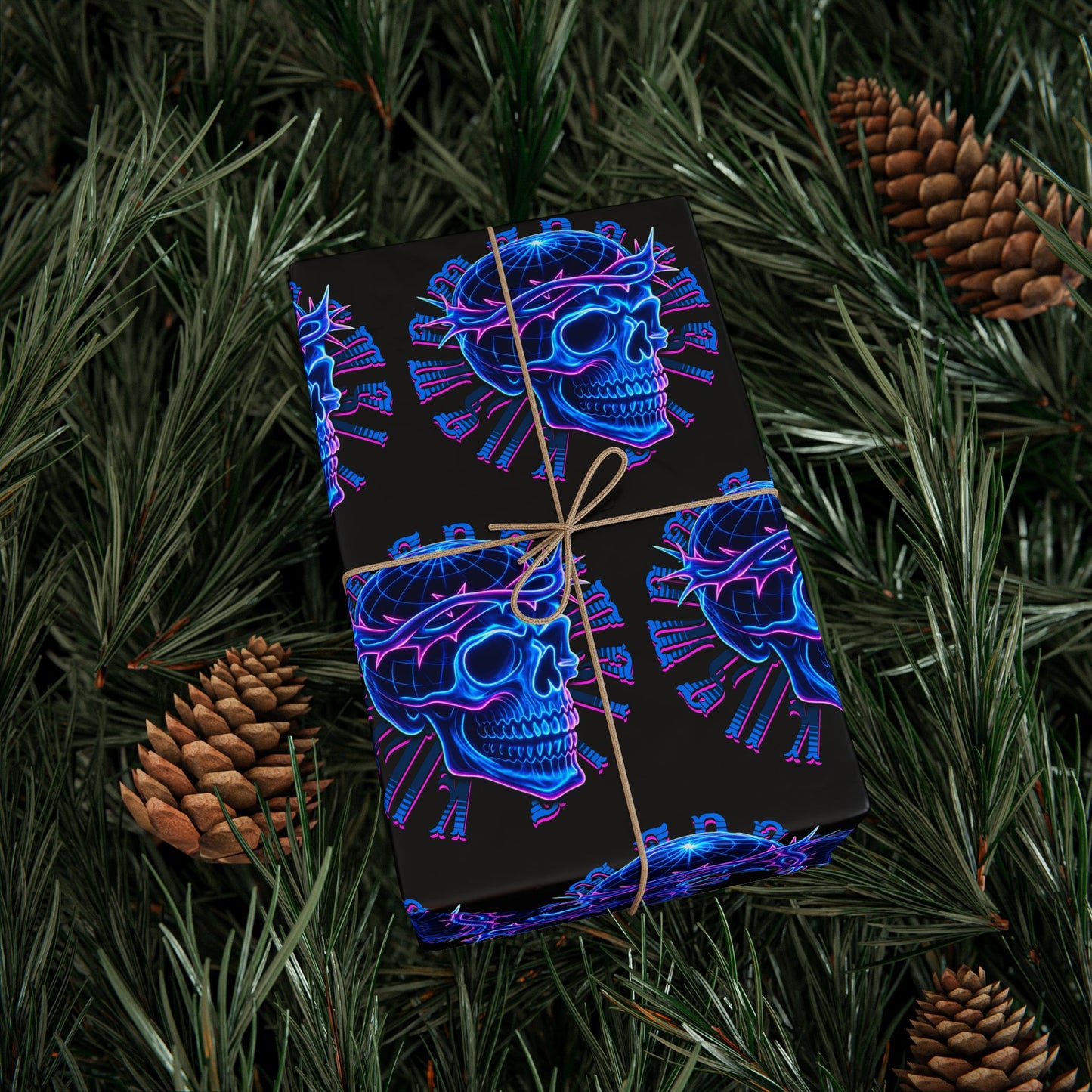 Wrapping Papers Crown of Thorns Skull Neon Design