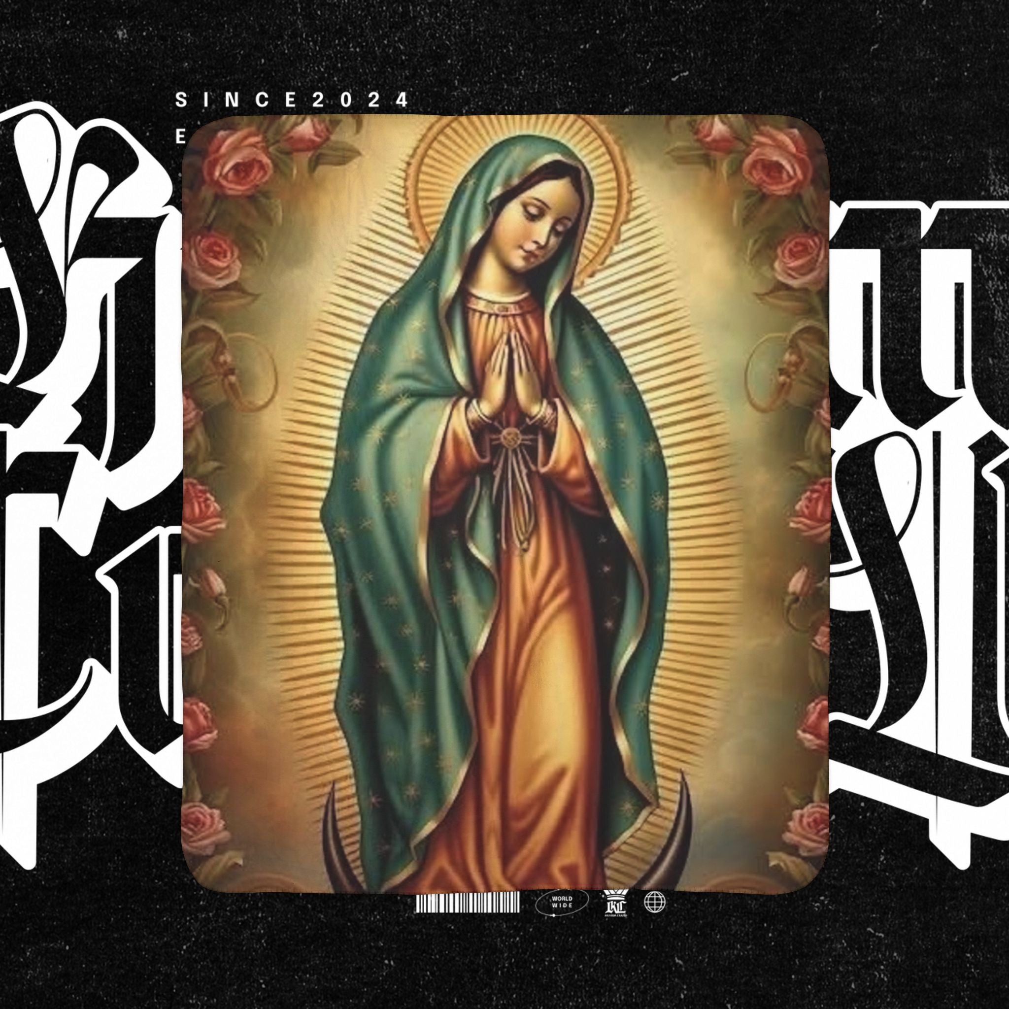 Virgen de Guadalupe Fleece Sherpa Blanket