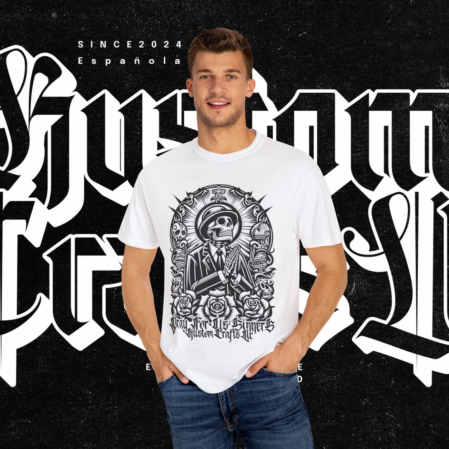 Pray for us sinners Unisex T-shirt, Kustom Crafts LLC Streetwear Tee, Religious Graphic Shirt, Men's Women's Apparel, Trendy Fashion Top