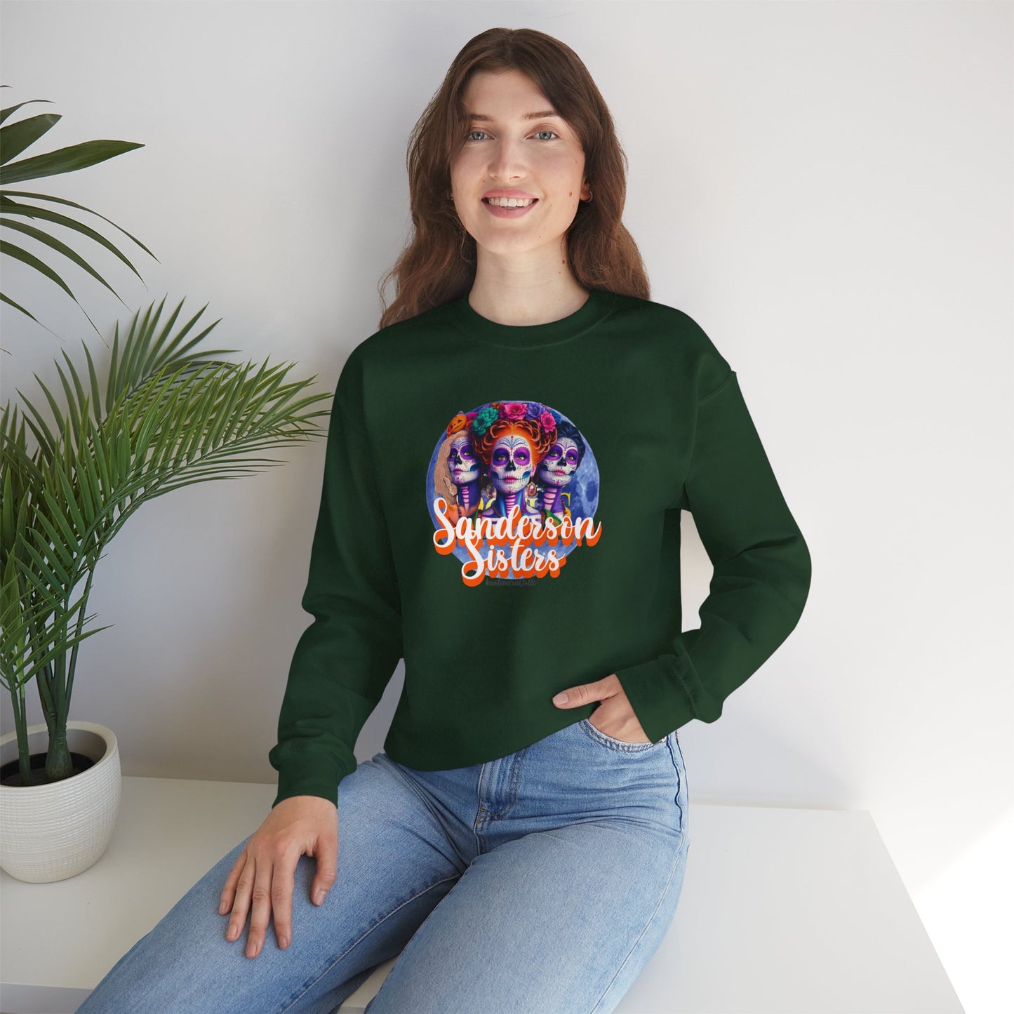 Sanderson Sisters Day of the Dead Crewneck Sweatshirt, Cozy Sweatshirt for Fall, Halloween Outfit, Gift for Sister, Skull Art Apparel