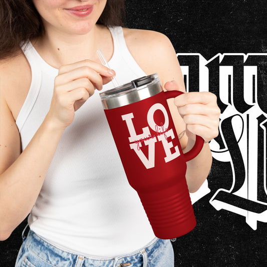 Love Your Life Insulated Travel Mug, 40oz - Motivational Coffee Cup for Commuters, Inspirational Tea Tumbler, Positive Energy Drinkware,