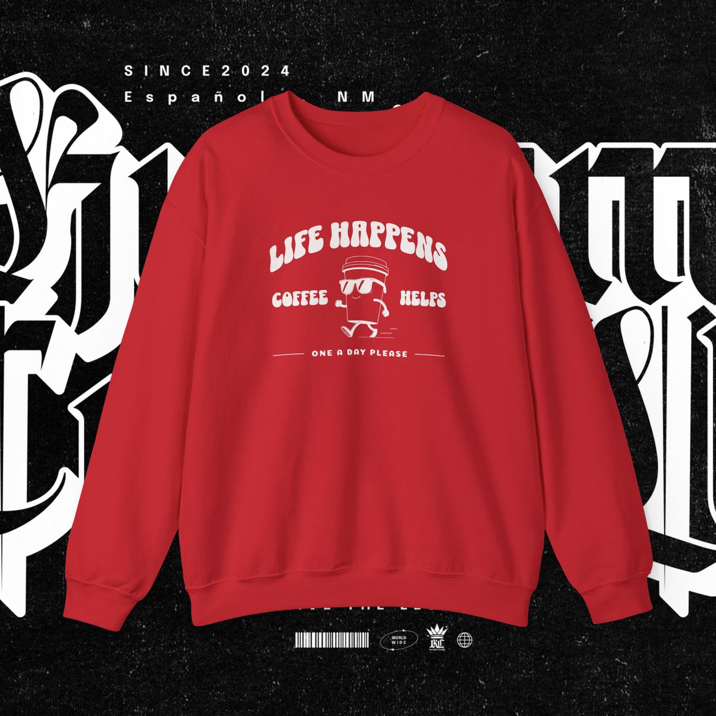 Life Happens Coffee Helps Sweatshirt, Funny Quote Jumper, Cozy Pullover, Gift for Coffee Lovers, Crew Neck Sweater, Comfy Shirt