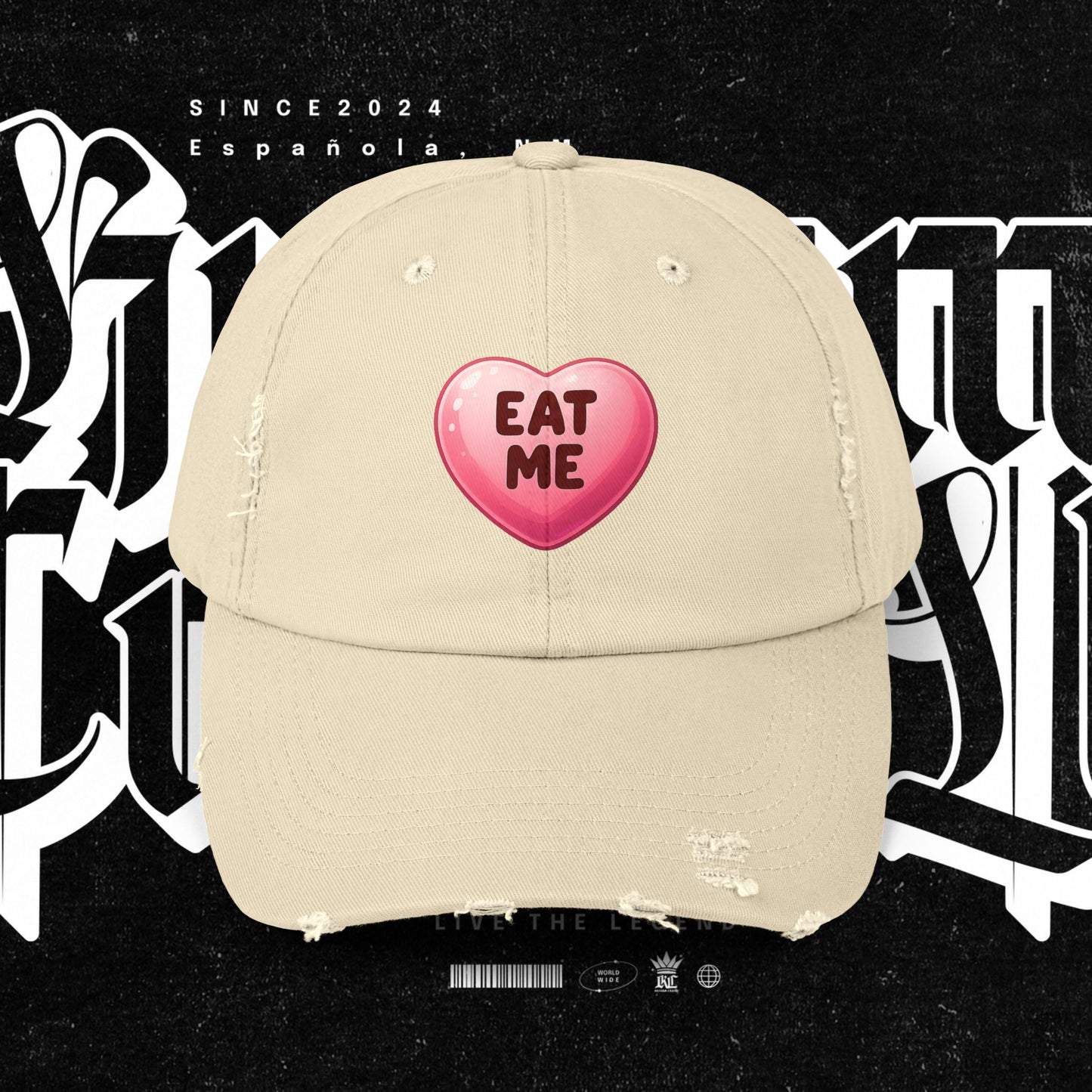 Eat Me Distressed Cap - Fun Accessory for All, Playful Style, Casual Wear, Gift for Friends, Trendy Summer Hat