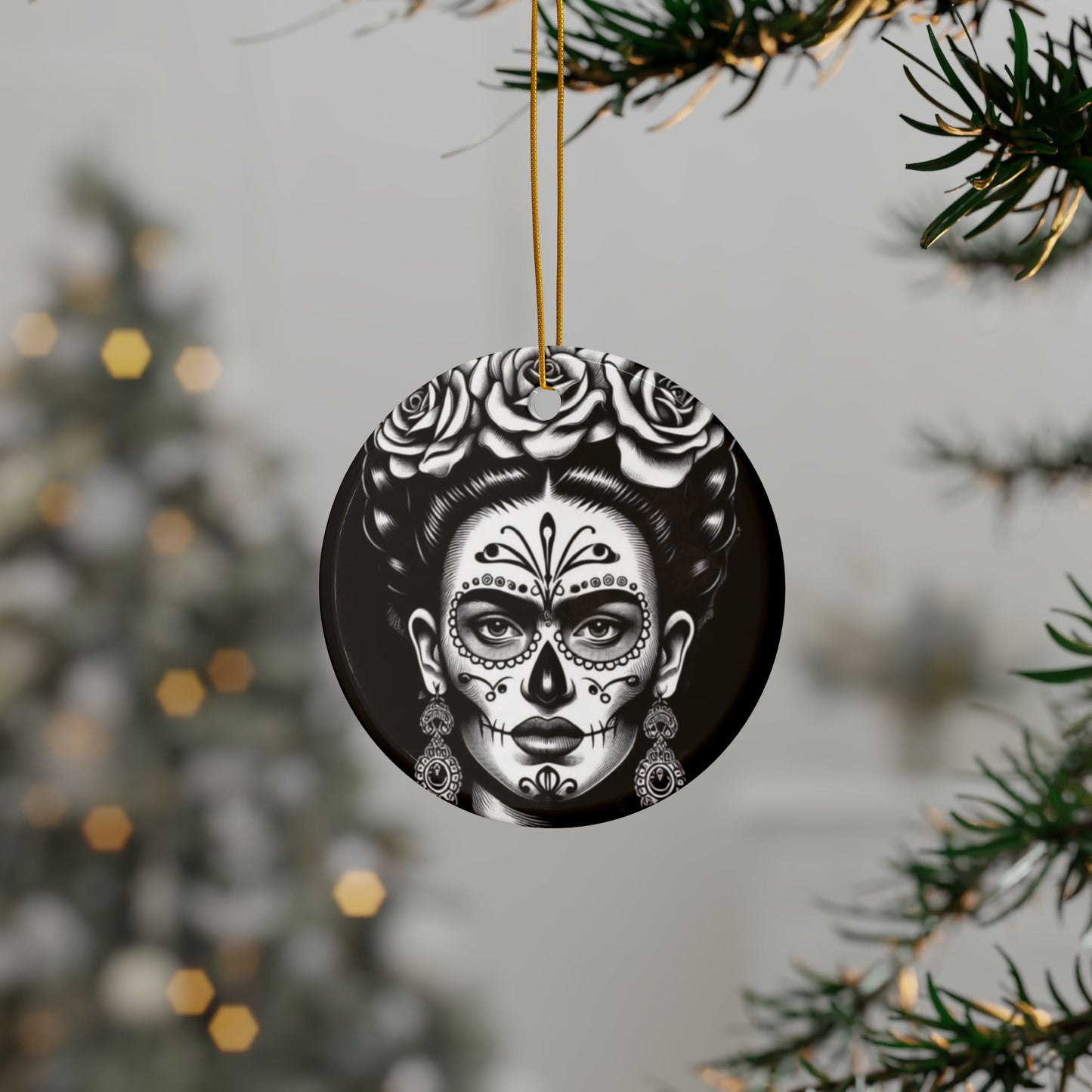 Ceramic Ornament - Frida Kahlo Inspired Double-Sided Decor, Holiday Gift, Home Decoration, Boho Decor, Unique Collectible