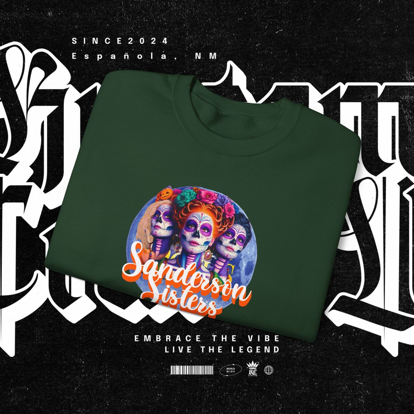 Sanderson Sisters Day of the Dead Crewneck Sweatshirt, Cozy Sweatshirt for Fall, Halloween Outfit, Gift for Sister, Skull Art Apparel