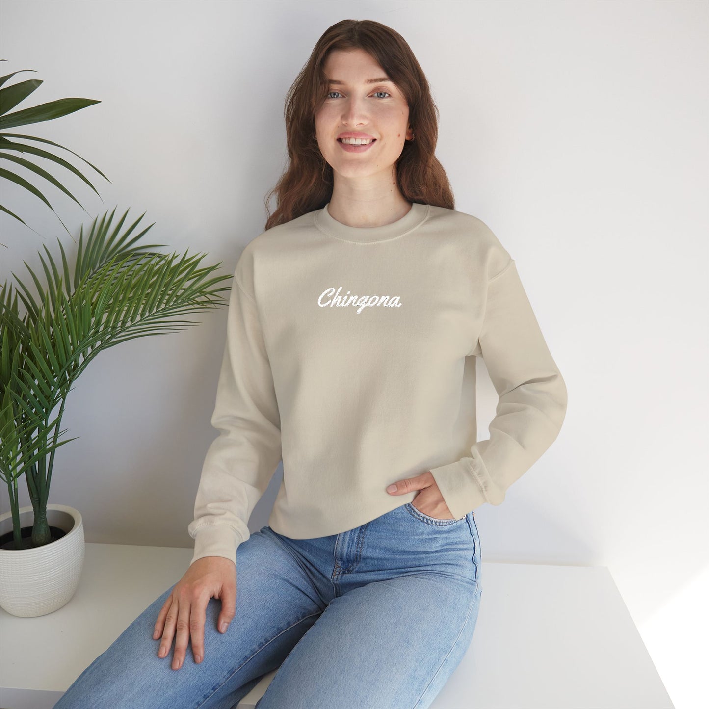 Chingona Embroidery  Heavy Blend Crewneck Sweatshirt