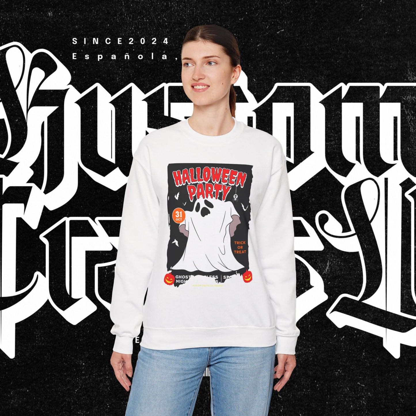 Halloween Party Sweatshirt, Spooky Season Apparel, Ghost Design Crewneck, Unisex Halloween Gift, Cozy Fall Fashion