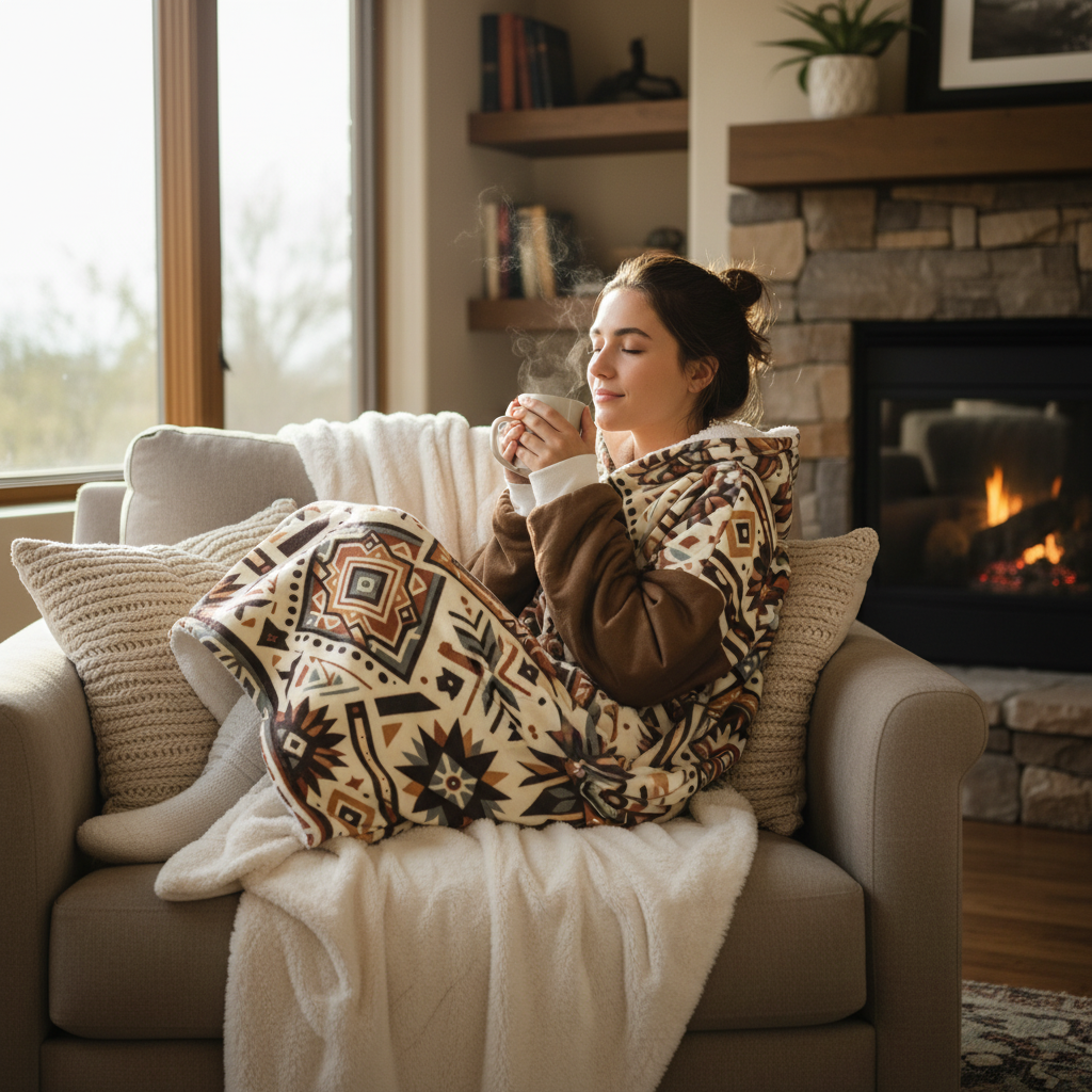 Southwestern Sherpa Hooded Blanket