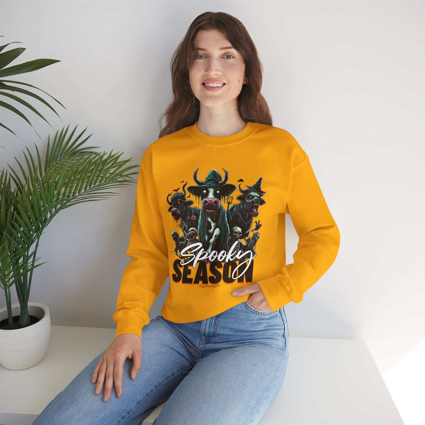 Spooky Cow Season Crewneck Sweatshirt, Halloween Apparel, Unisex Halloween Sweatshirt, Cozy Fall Fashion, Unique Gift Idea