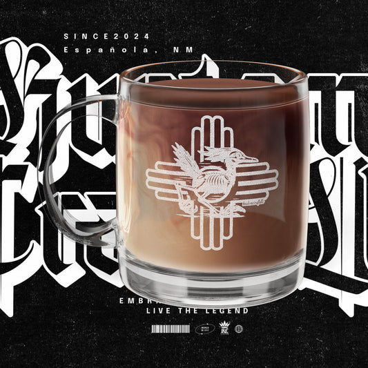 Engraved Glass Mug - NM Roadrunner Zia Symbol Design