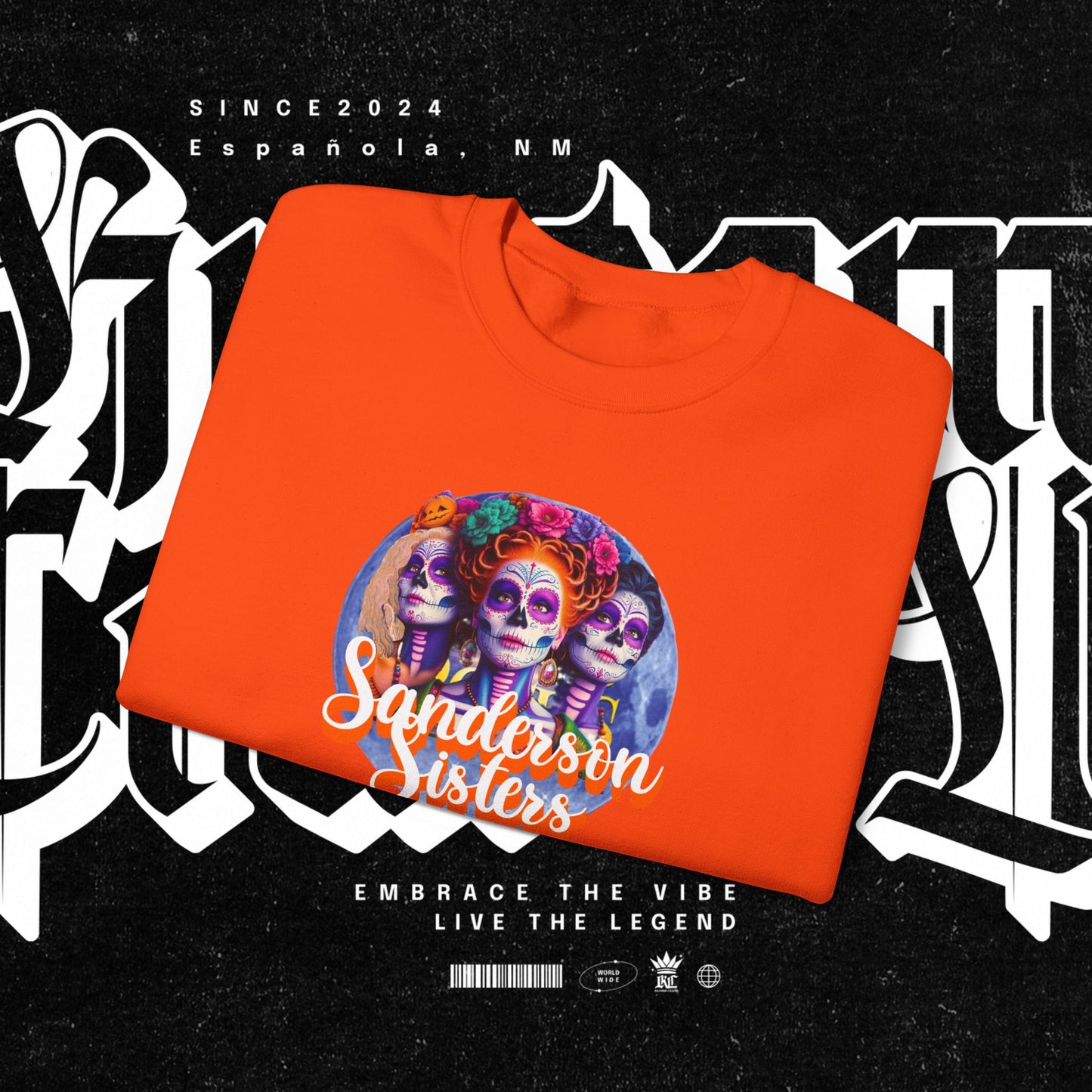 Sanderson Sisters Day of the Dead Crewneck Sweatshirt, Cozy Sweatshirt for Fall, Halloween Outfit, Gift for Sister, Skull Art Apparel