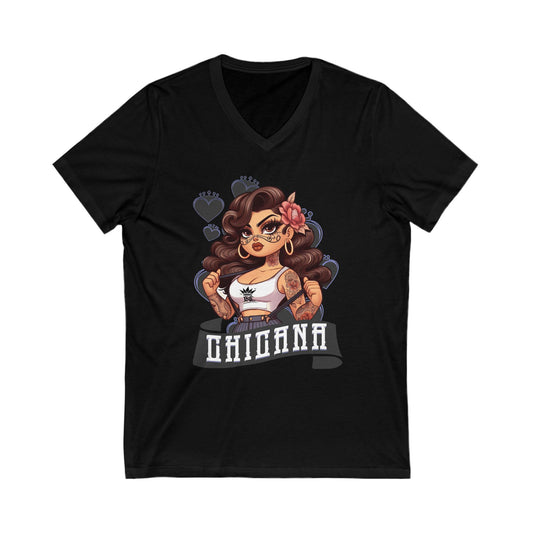 Chicana Inspired V-Neck Tee, Unisex Graphic T-shirt, Casual Wear, Empowerment Shirt, Gift for Her, Fashion Statement Top