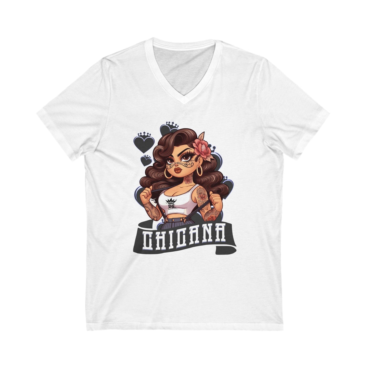 Chicana Inspired V-Neck Tee, Unisex Graphic T-shirt, Casual Wear, Empowerment Shirt, Gift for Her, Fashion Statement Top