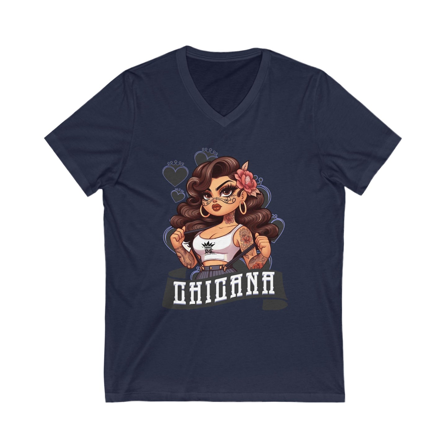 Chicana Inspired V-Neck Tee, Unisex Graphic T-shirt, Casual Wear, Empowerment Shirt, Gift for Her, Fashion Statement Top