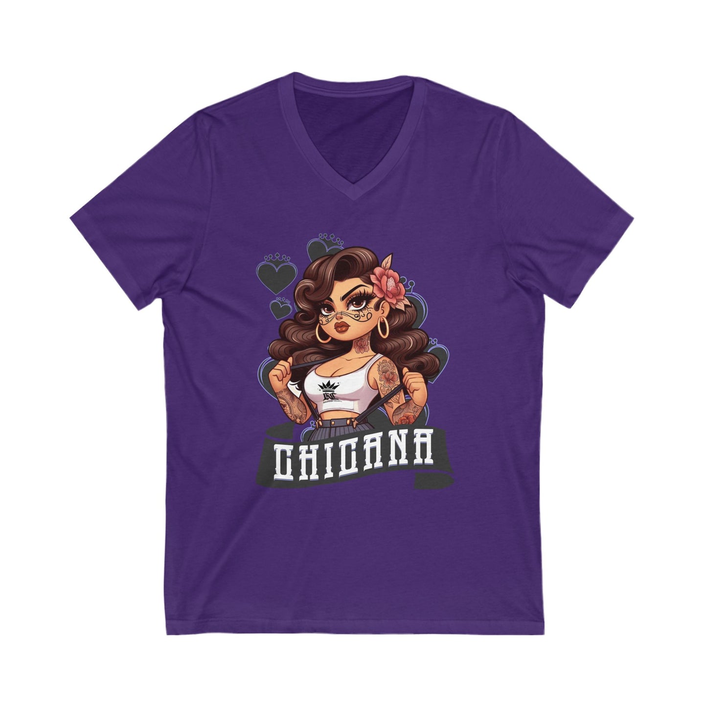 Chicana Inspired V-Neck Tee, Unisex Graphic T-shirt, Casual Wear, Empowerment Shirt, Gift for Her, Fashion Statement Top
