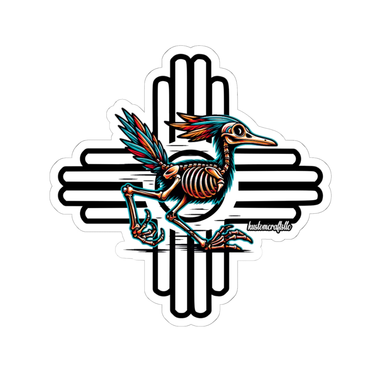NM Road Runner Zia Symbol Southwest Vinyl Stickers, New Mexico Wildlife Decals, Car Laptop Water Bottle Sticker, Kustom Crafts LLC
