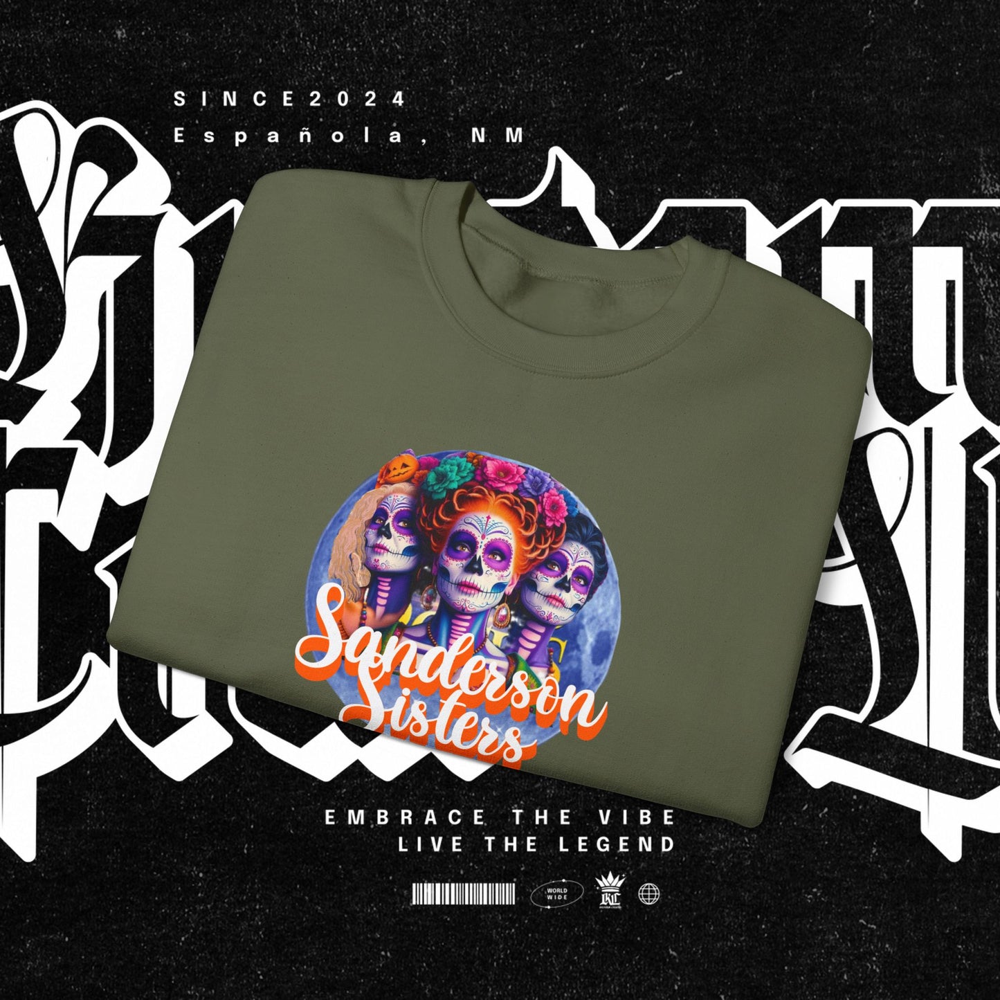Sanderson Sisters Day of the Dead Crewneck Sweatshirt, Cozy Sweatshirt for Fall, Halloween Outfit, Gift for Sister, Skull Art Apparel
