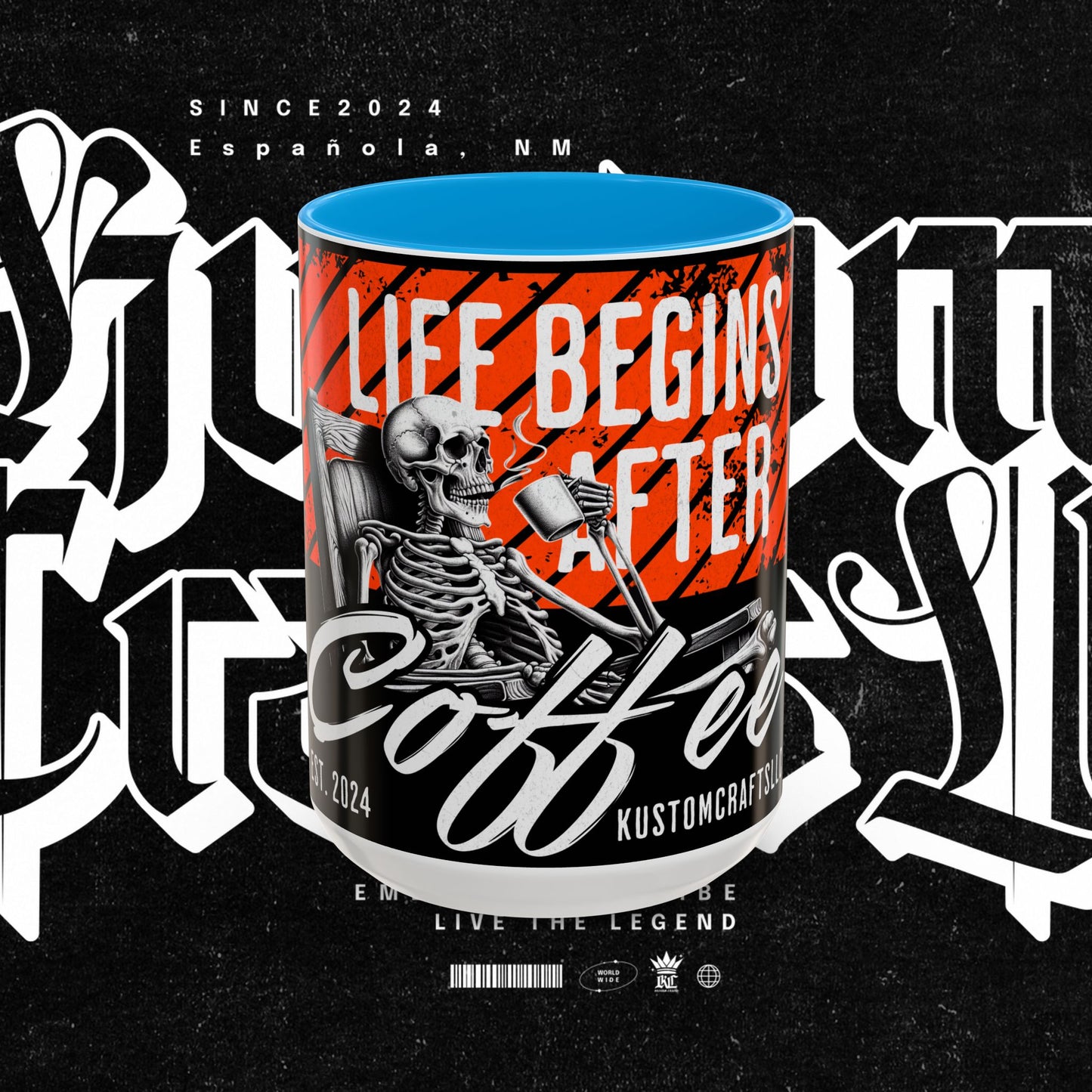 Life Begins After Coffee. Coffee Mugs, Life Begins After Coffee Mug, Unique Ceramic Cups, Skeletal Art Design, Gift for Coffee Lovers