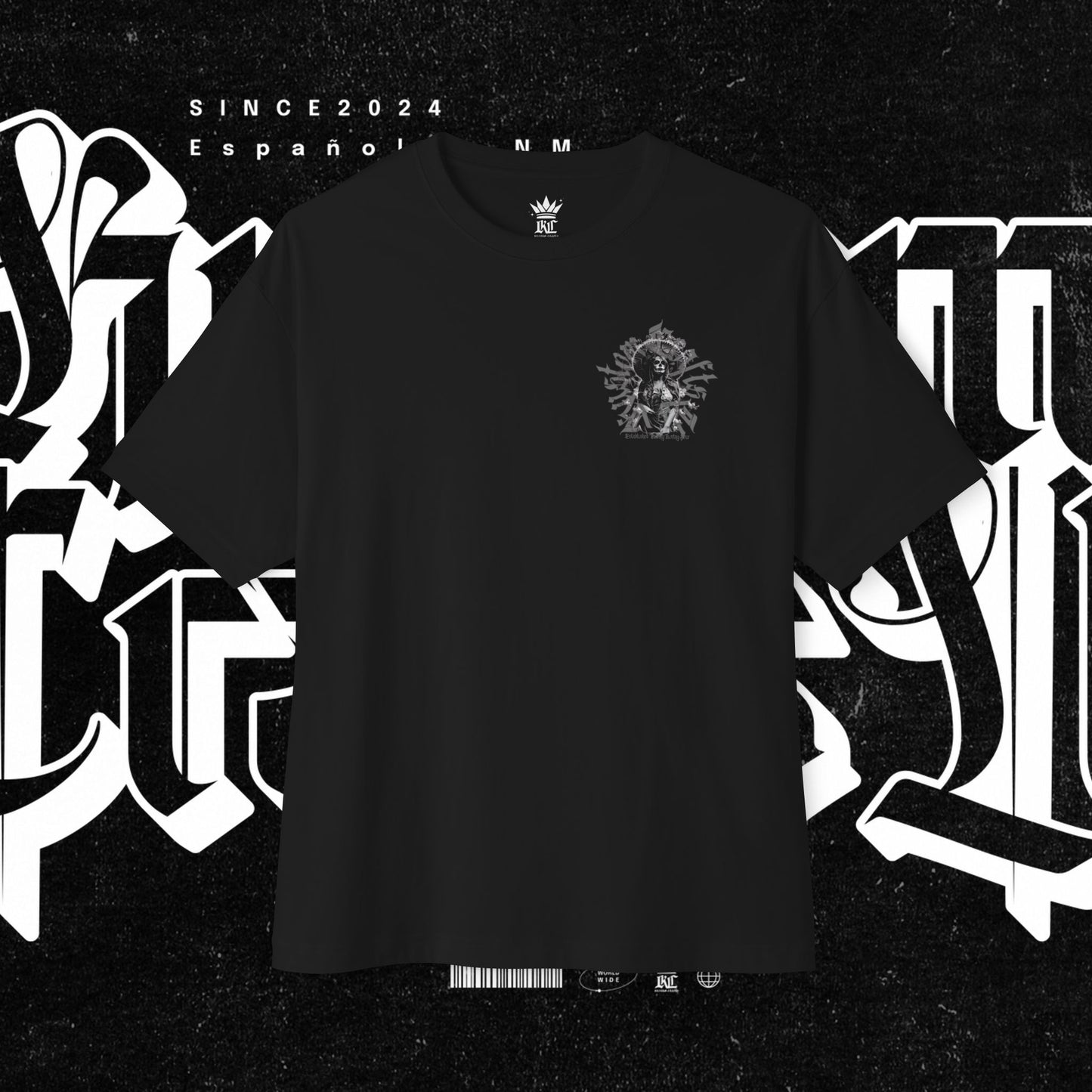 Dia De Los Muertos Oversized Boxy Tee - Gray Wash