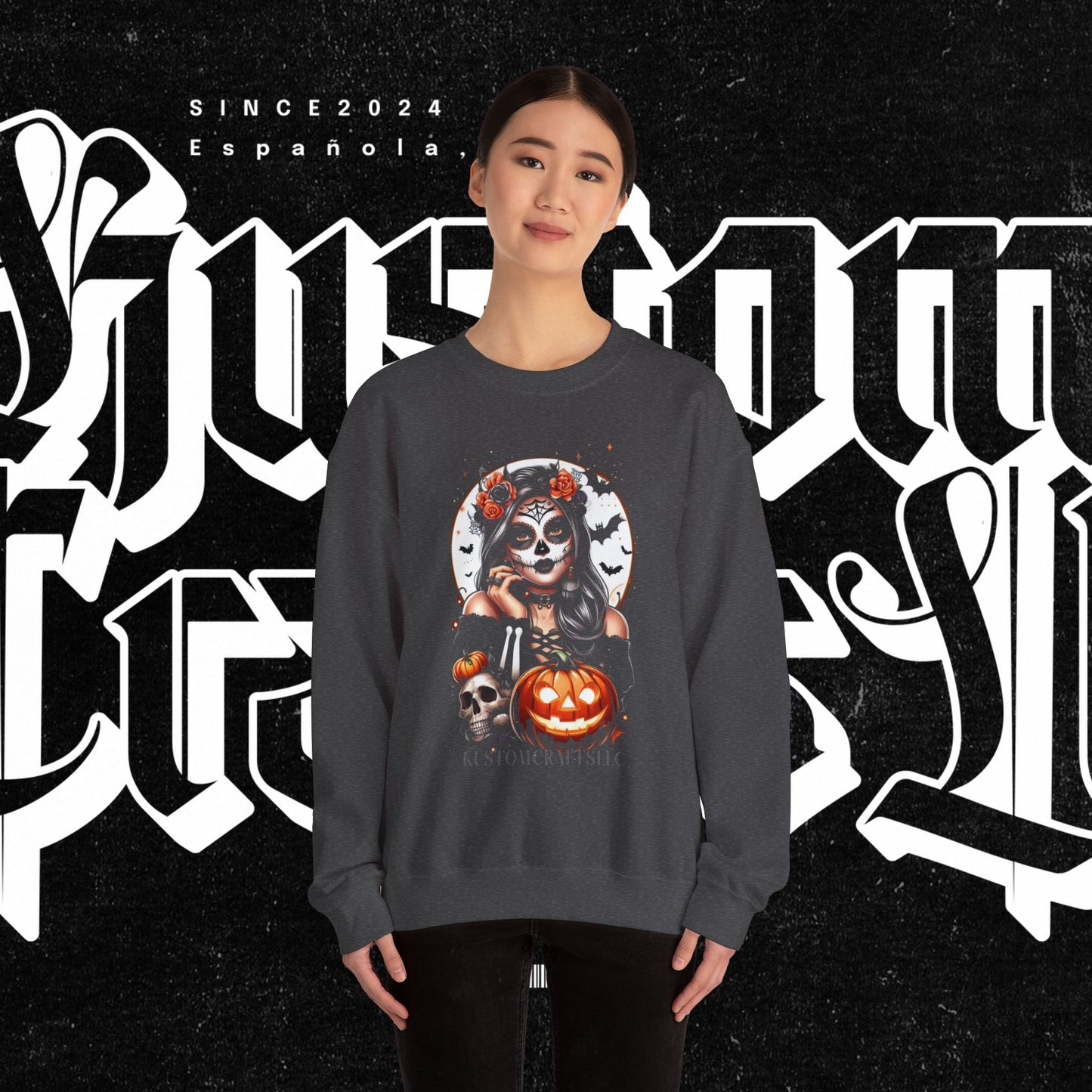 Halloween Vibes Crewneck Sweatshirt, Spooky Sweatshirt, Skull Sweatshirt, Pumpkin Sweatshirt, Autumn Style, Unisex Gift