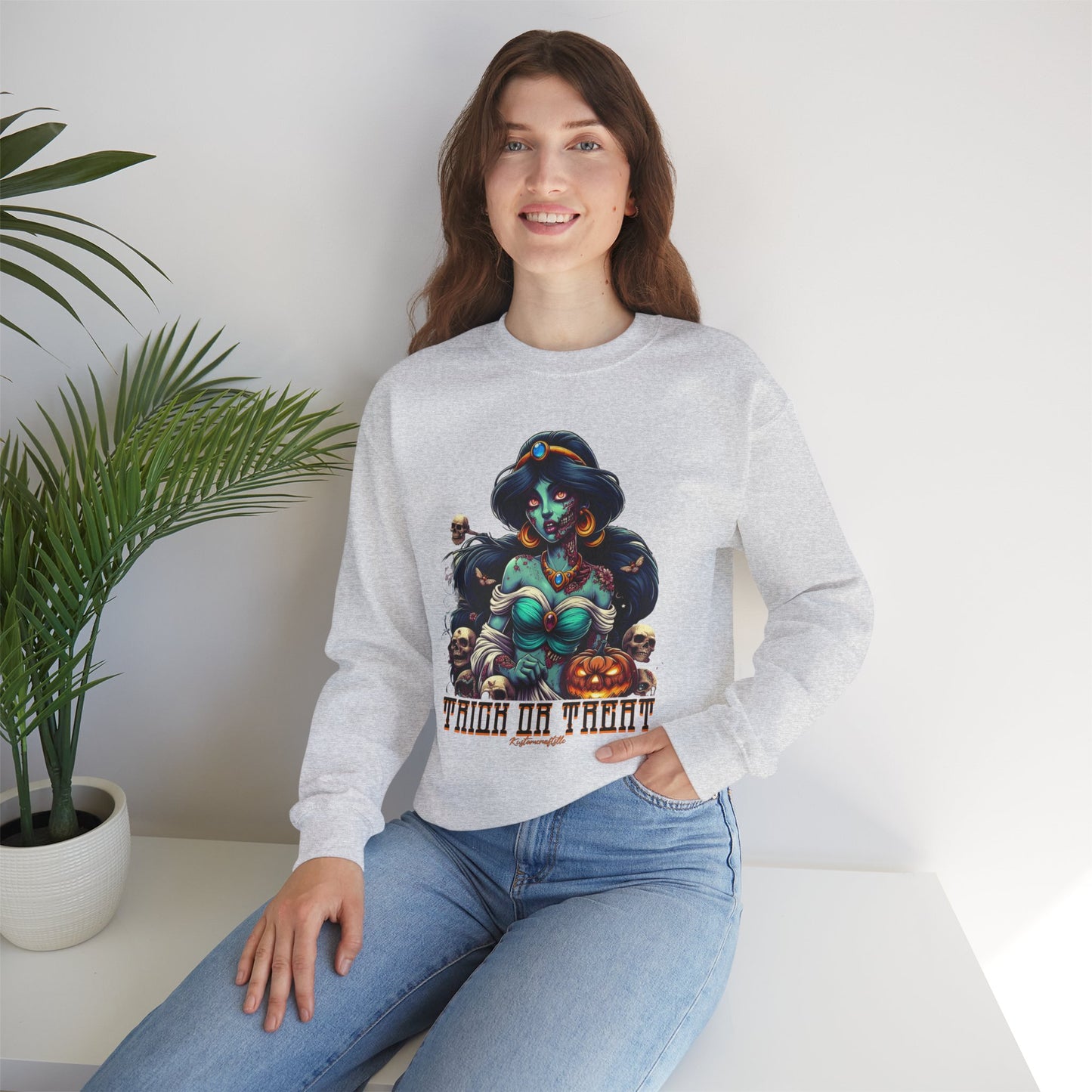 Spooky Vibes " Trick Or Treat" Crewneck Sweatshirt - Trick or Treat, Halloween Apparel, Unisex Sweatshirt, Cozy Fall Fashion, Gift for Her