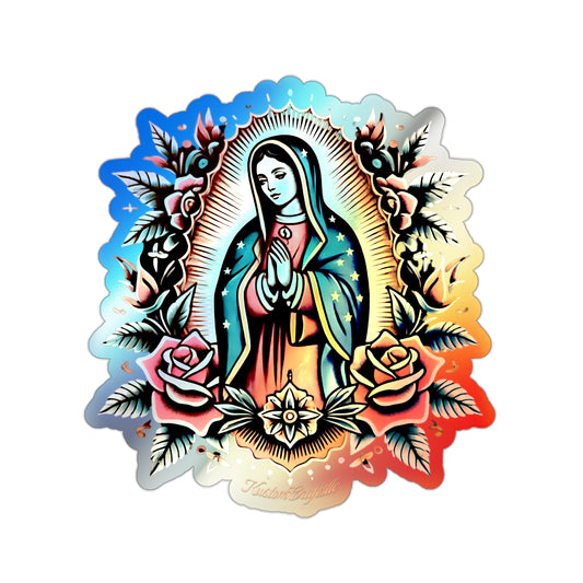 Holographic Virgin Mary Stickers - Colorful Die-cut Decals for Skateboards, Laptops, Water Bottles, Gift Decor, Religious Art