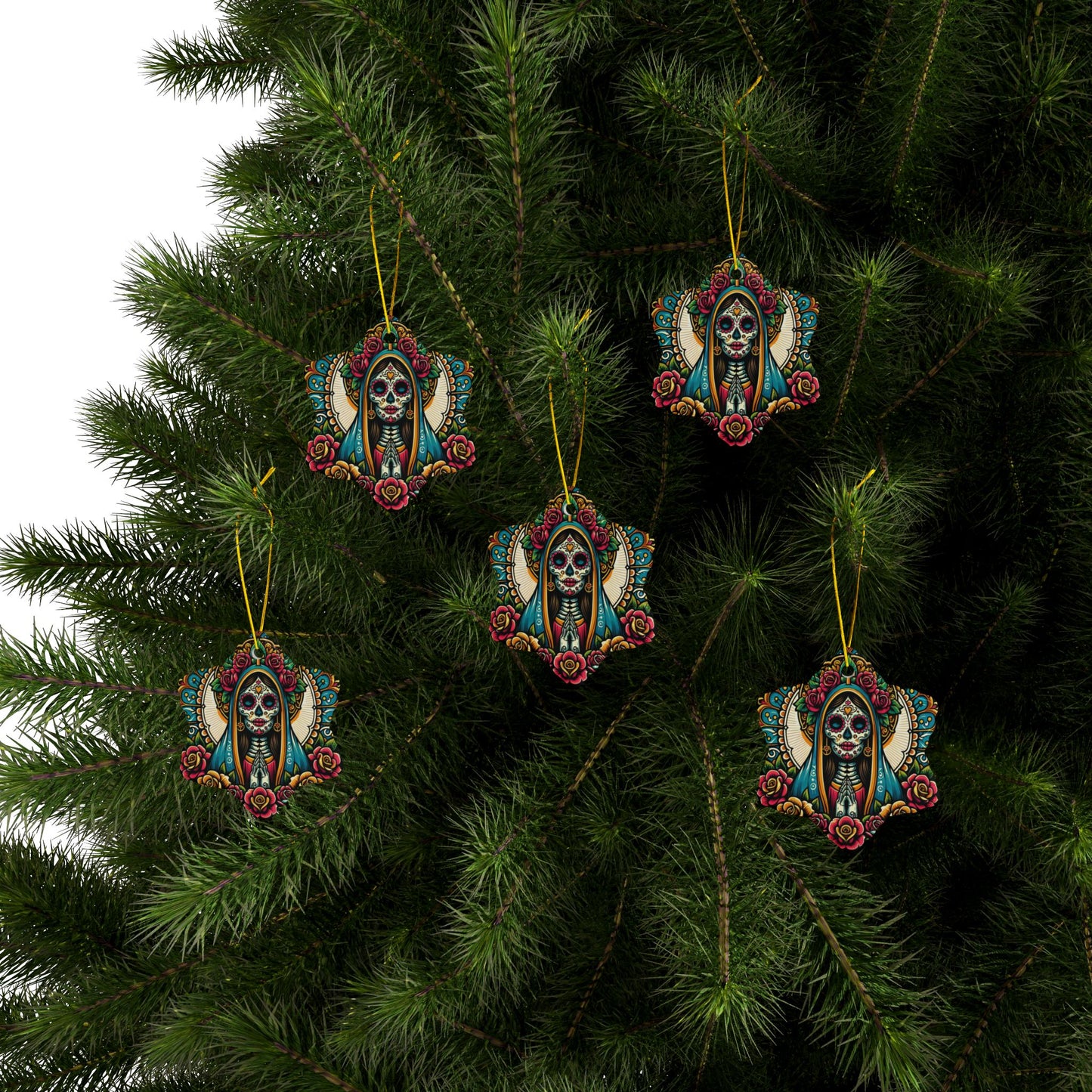 Ceramic Ornaments - Dia de los Muertos Virgin Mary Themed