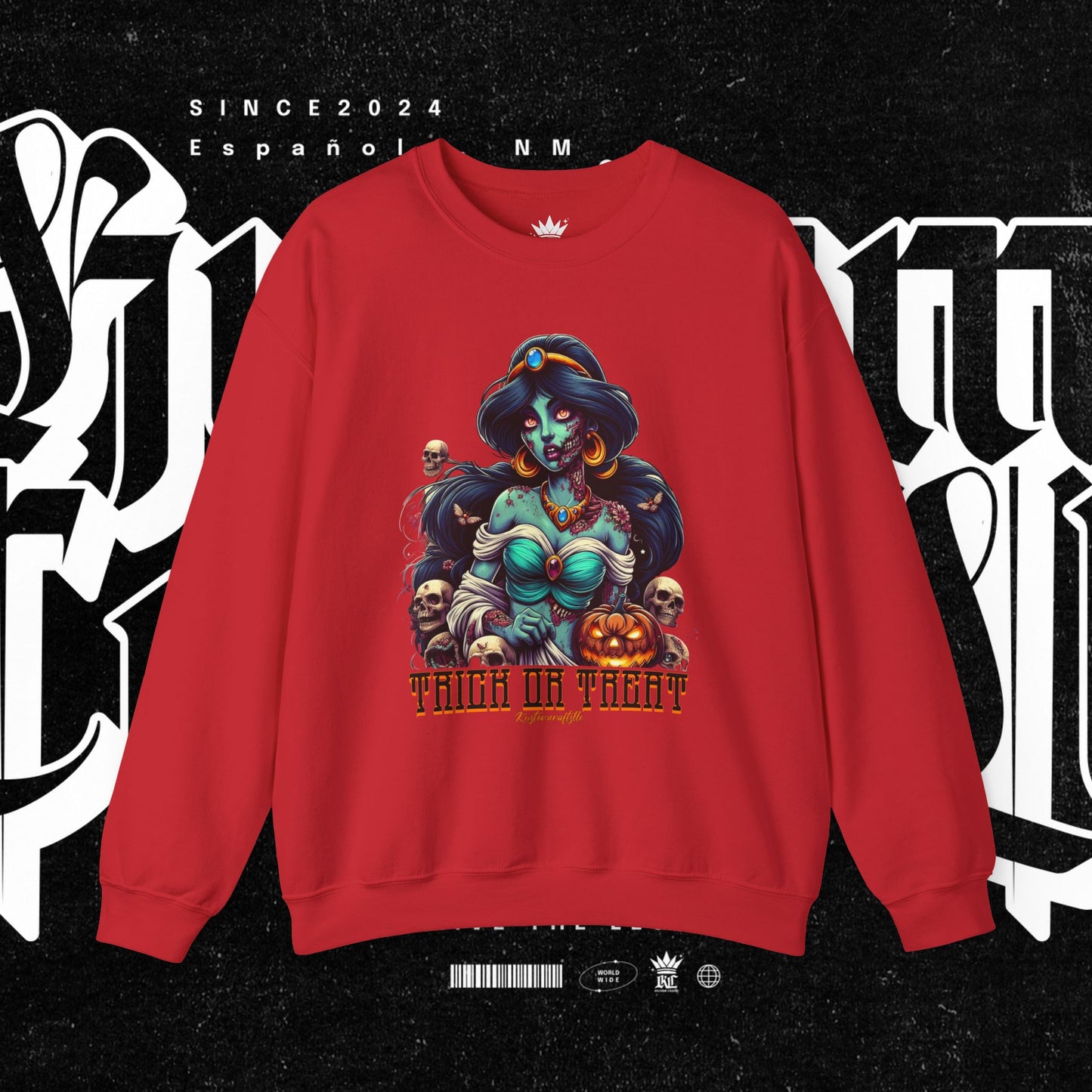 Spooky Vibes " Trick Or Treat" Crewneck Sweatshirt - Trick or Treat, Halloween Apparel, Unisex Sweatshirt, Cozy Fall Fashion, Gift for Her