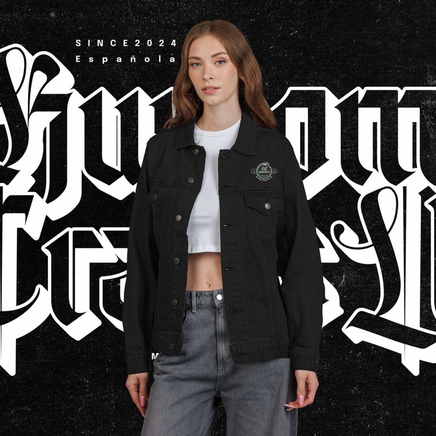 Embroidery Denim Jacket - Death and Rebirth Snake Design