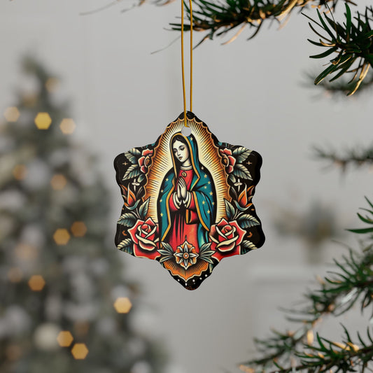 Ceramic Ornaments with Beauitful Virgin De Guadalupe Vintage Design, Holiday Decor, Personalized Gifts, Christmas Tree Ornaments, 2-Side Print