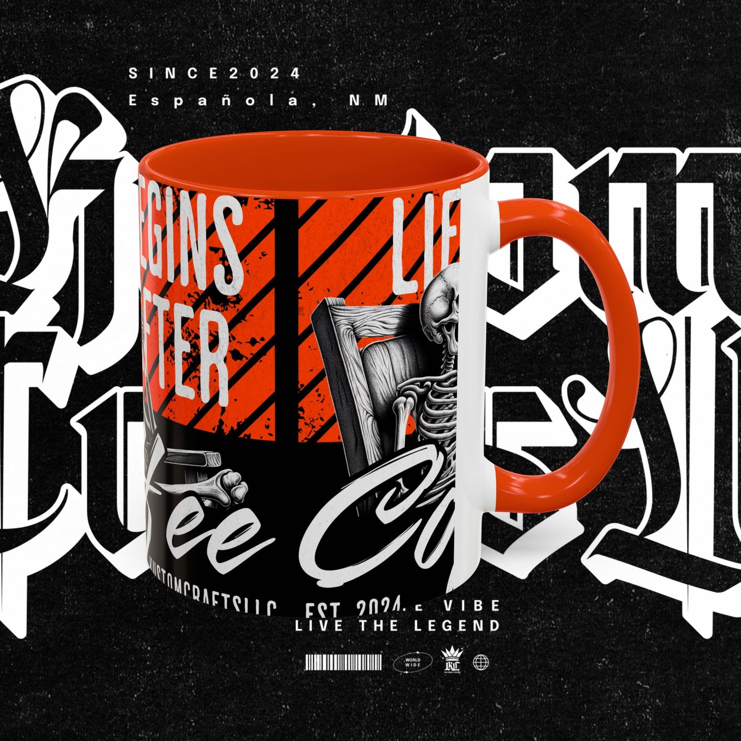 Life Begins After Coffee. Coffee Mugs, Life Begins After Coffee Mug, Unique Ceramic Cups, Skeletal Art Design, Gift for Coffee Lovers