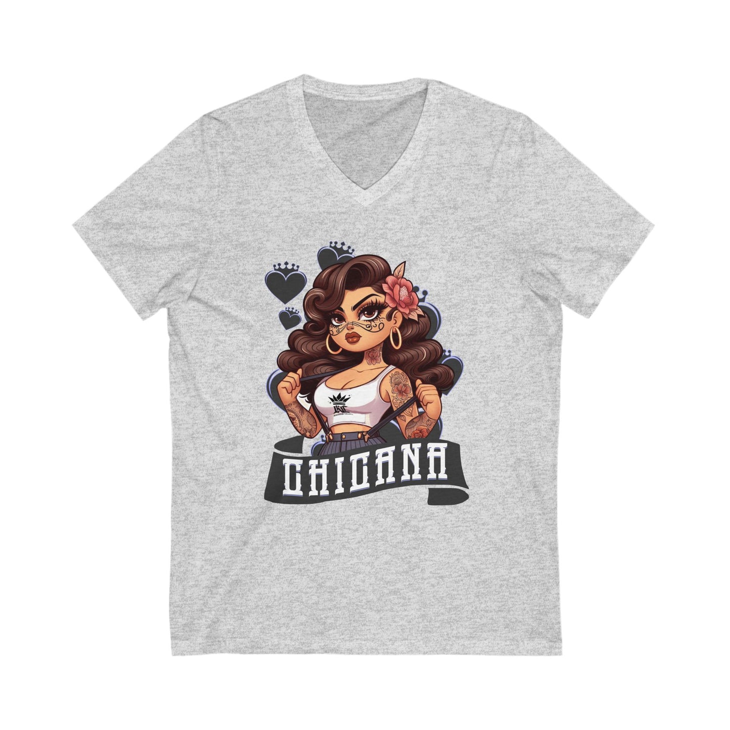 Chicana Inspired V-Neck Tee, Unisex Graphic T-shirt, Casual Wear, Empowerment Shirt, Gift for Her, Fashion Statement Top