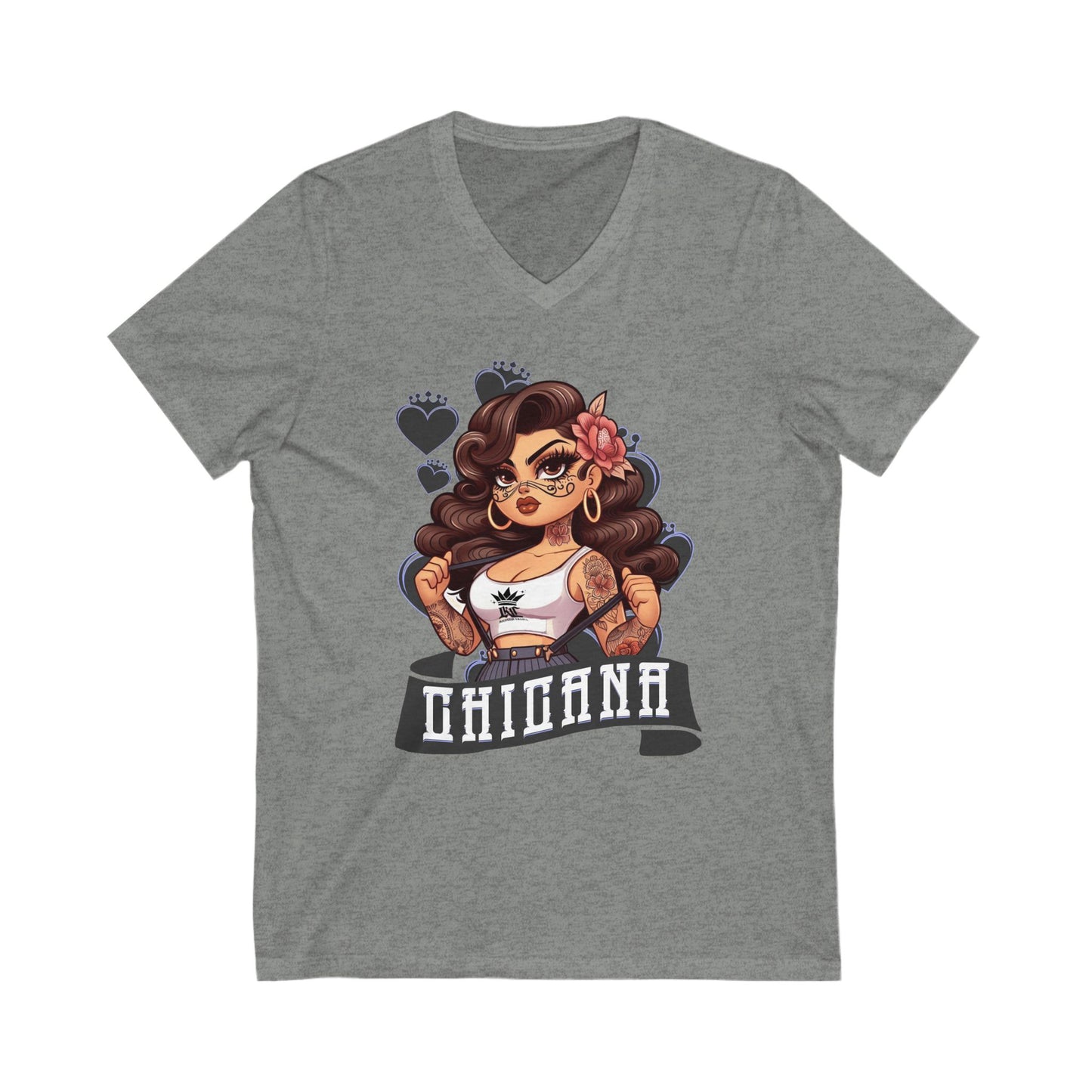 Chicana Inspired V-Neck Tee, Unisex Graphic T-shirt, Casual Wear, Empowerment Shirt, Gift for Her, Fashion Statement Top