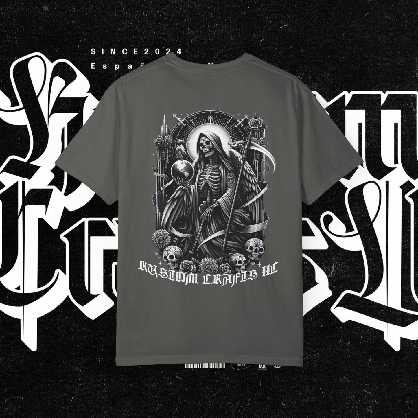 Santa Muerte Unisex T-shirt,  Day Of The Dead Tee, Saint Skeleton Shirt, Top, Mexican Folk Art Clothing, Kustom Crafts LLC