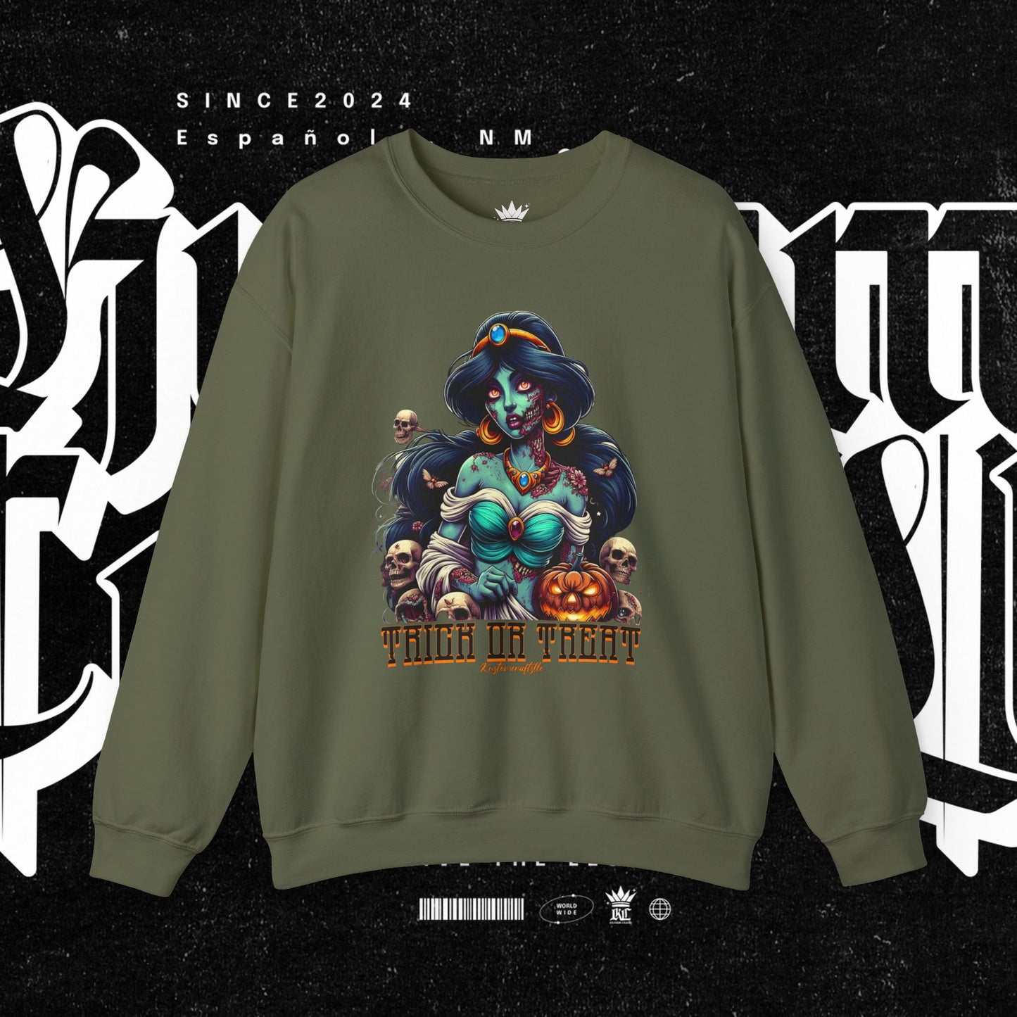 Spooky Vibes " Trick Or Treat" Crewneck Sweatshirt - Trick or Treat, Halloween Apparel, Unisex Sweatshirt, Cozy Fall Fashion, Gift for Her