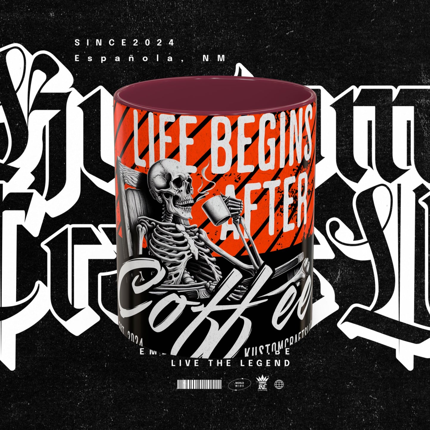 Life Begins After Coffee. Coffee Mugs, Life Begins After Coffee Mug, Unique Ceramic Cups, Skeletal Art Design, Gift for Coffee Lovers